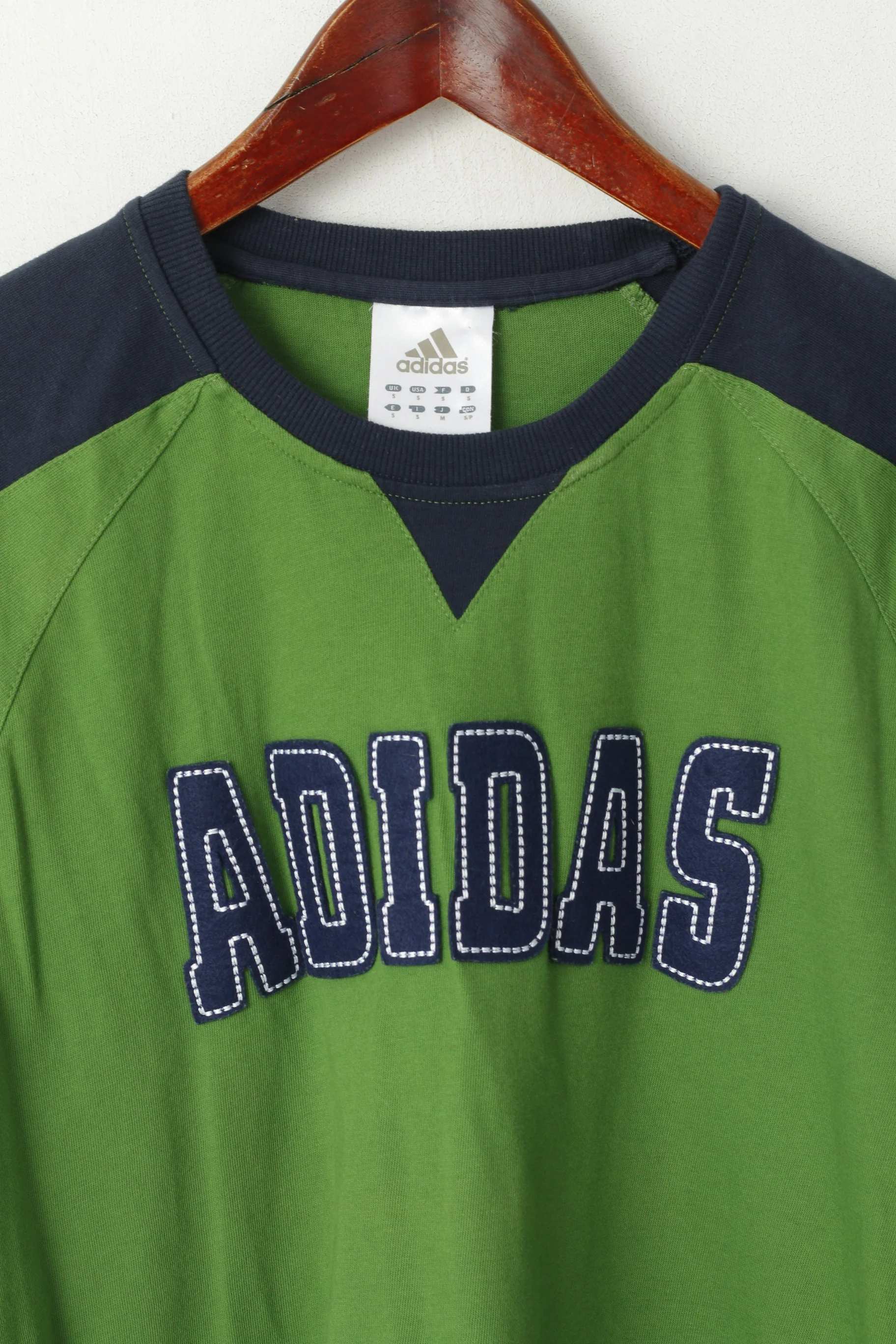 Adidas Men S Shirt Green Cotton Emroidered Logo Crew Neck Sport Traning Top - Image 2
