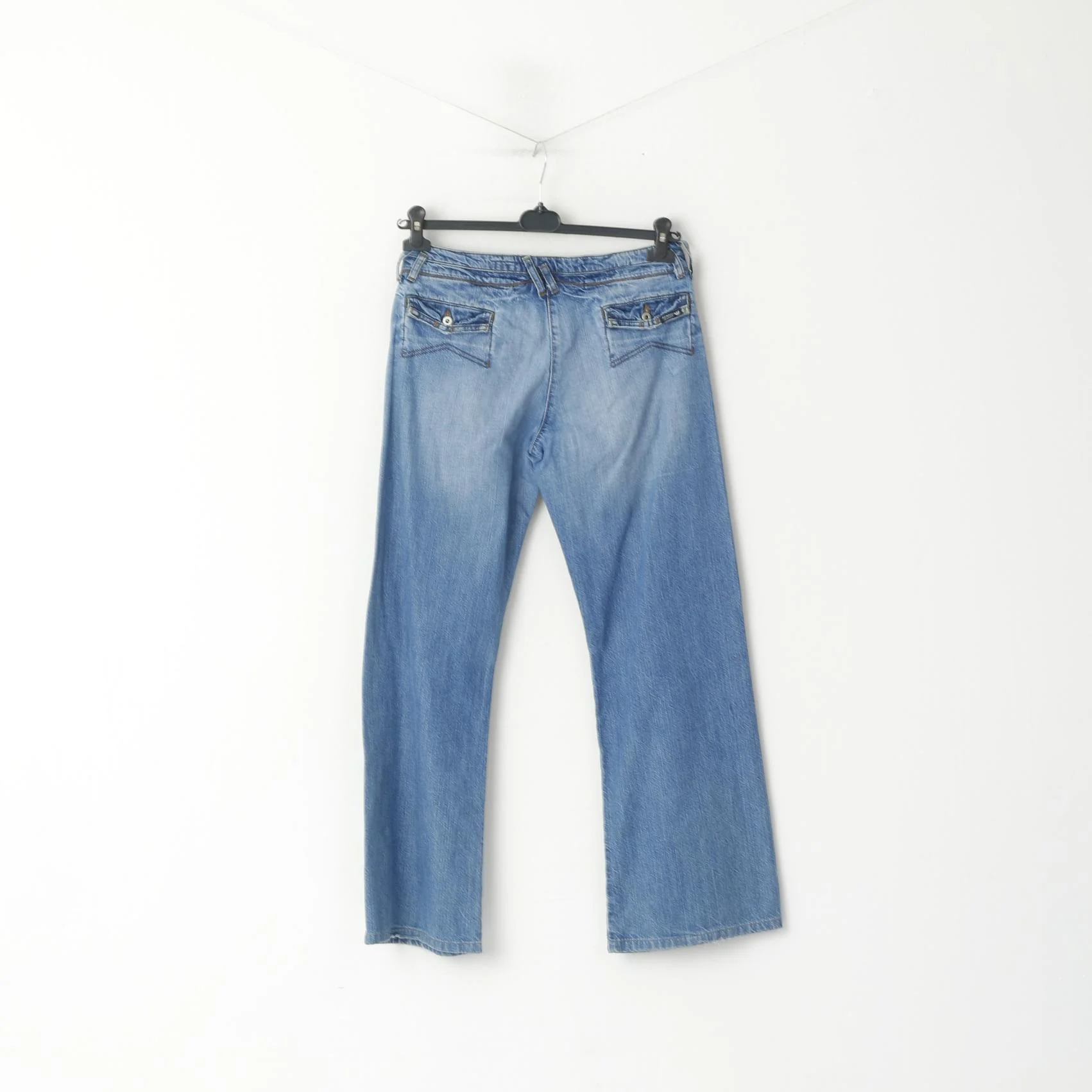 Armani Jeans Men 27 Jeans Trousers Blue Denim Cotton Wide Legs Low Waist Pants - Image 7