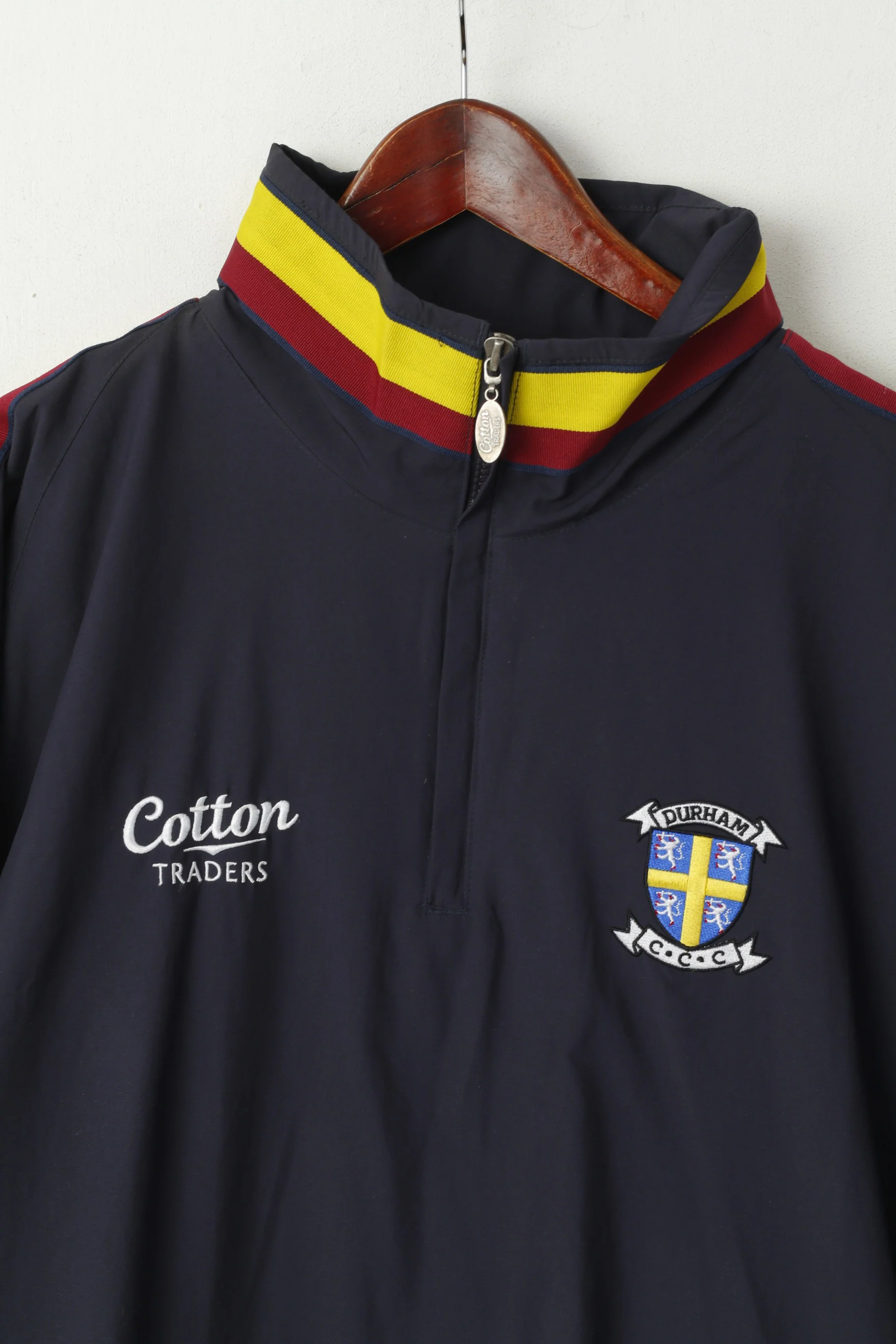 Cotton Traders Men M Pullover Jacket Navy Durham C.C.C Fleece Lined Hidden Hood Top - Image 2