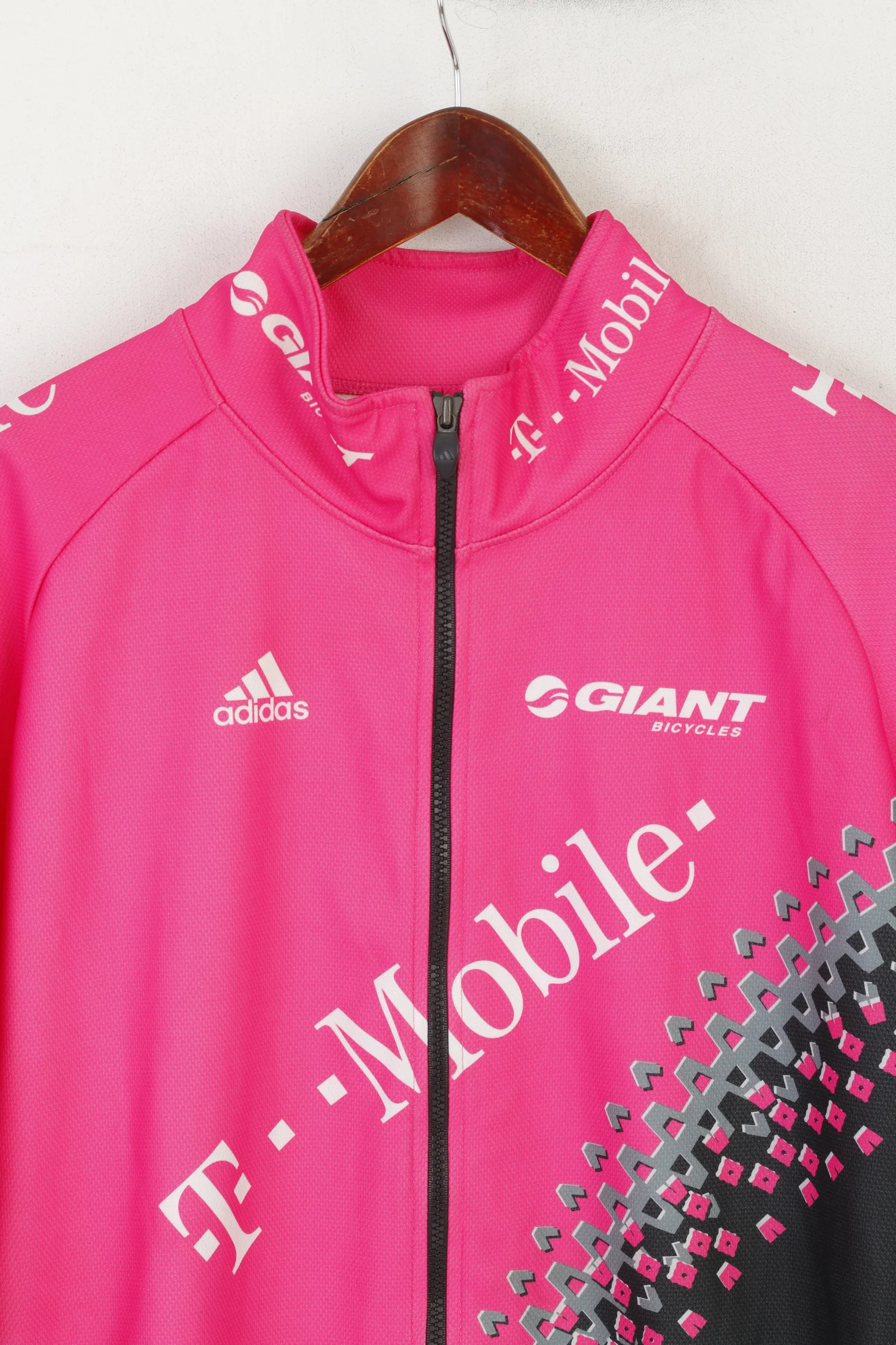 Adidas Men XL Cycling Jacket Pink Giant Bicycles Full Zipper Vintage Bike Wear Top - Image 2