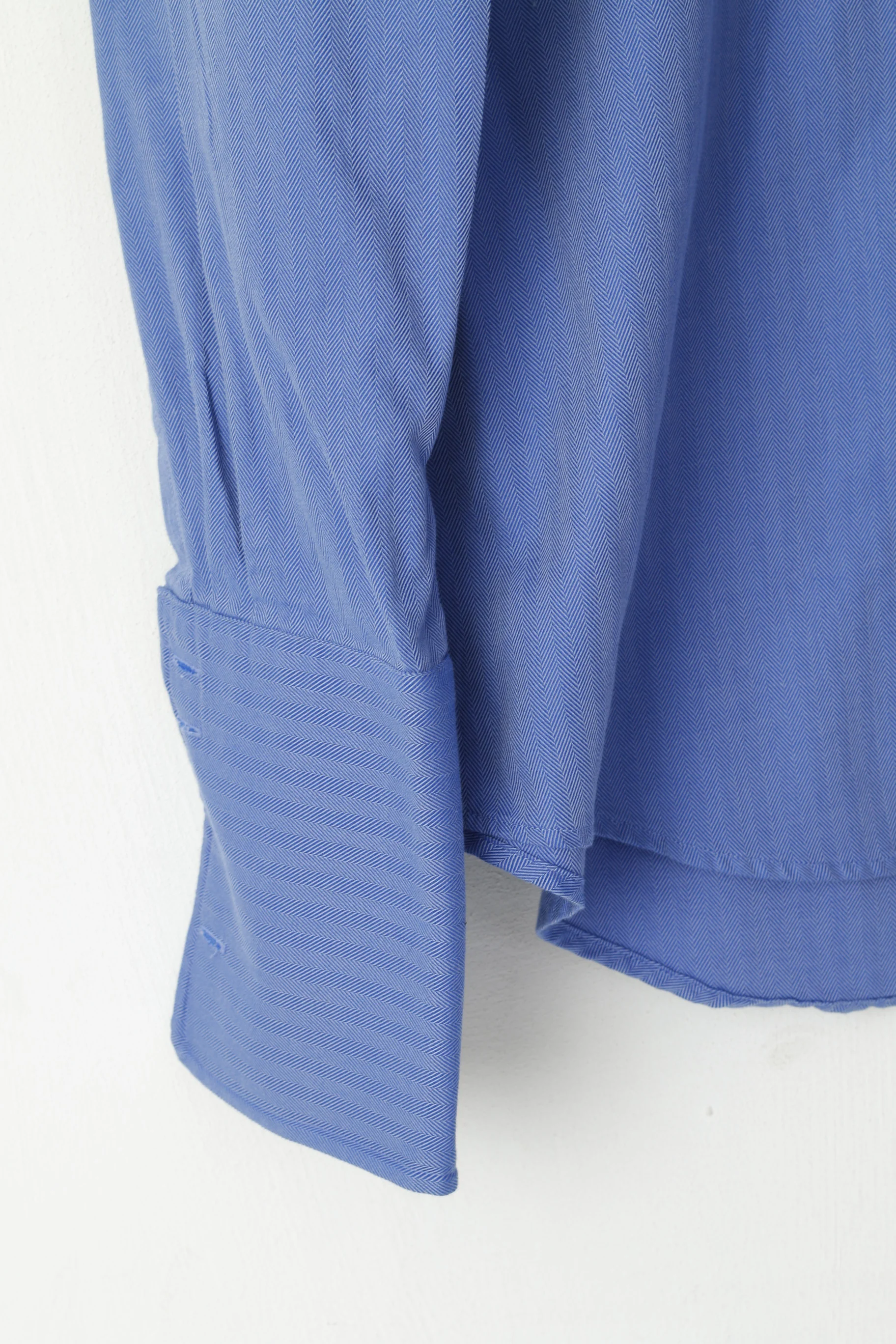 Jaeger Men 14.5 S Casual Shirt Blue Striped Cotton Long Sleeve Cufflinks Elegant Top - Image 3