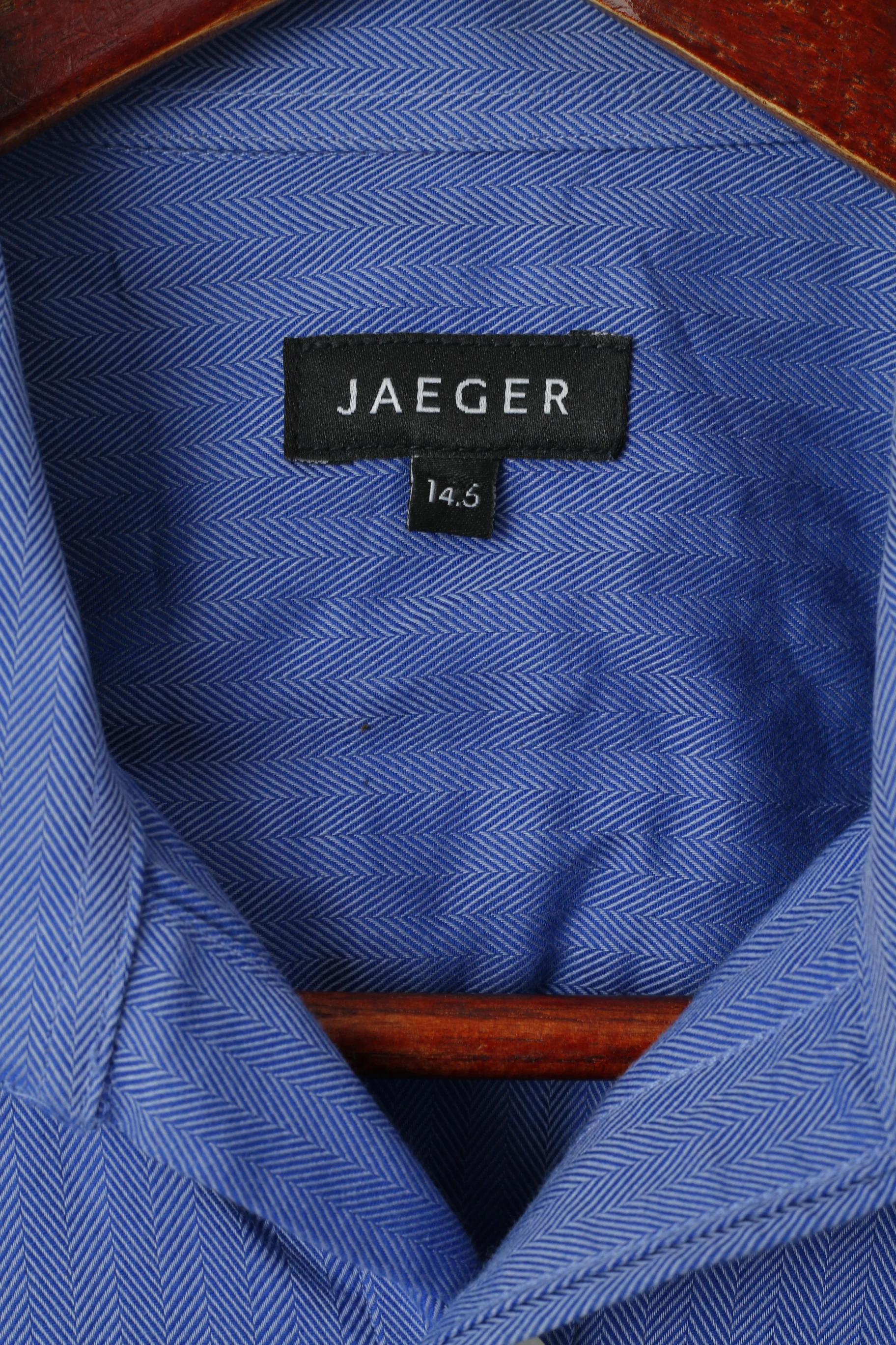 Jaeger Men 14.5 S Casual Shirt Blue Striped Cotton Long Sleeve Cufflinks Elegant Top - Image 4