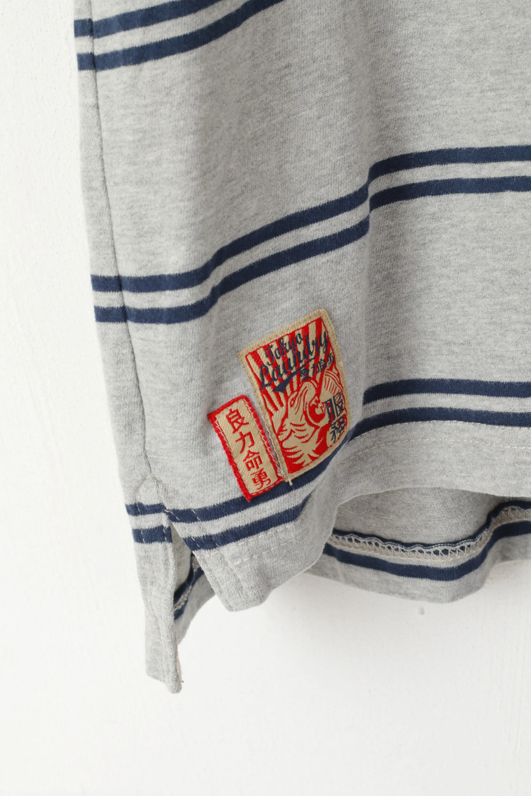 Tokyo Laundry Men L Polo Shirt Grey Cotton Striped Vintage Apparel Top - Image 3
