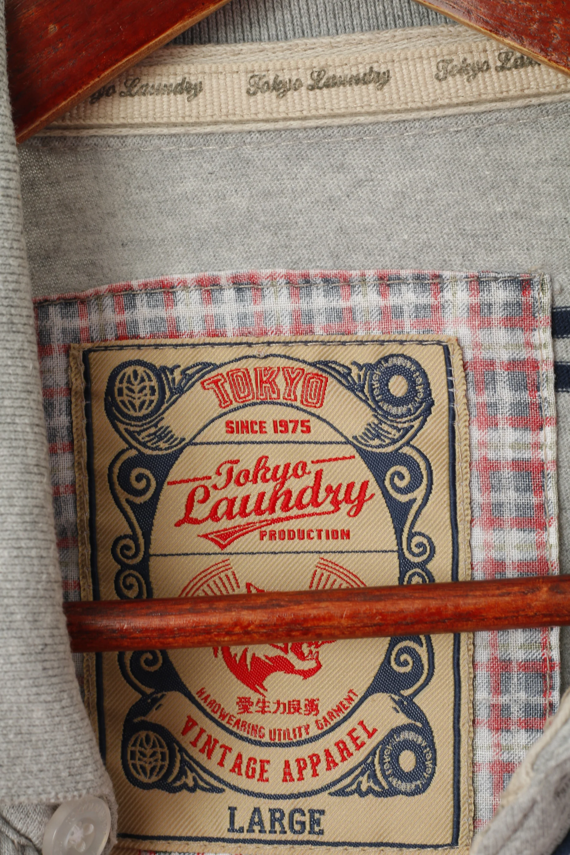 Tokyo Laundry Men L Polo Shirt Grey Cotton Striped Vintage Apparel Top - Image 4