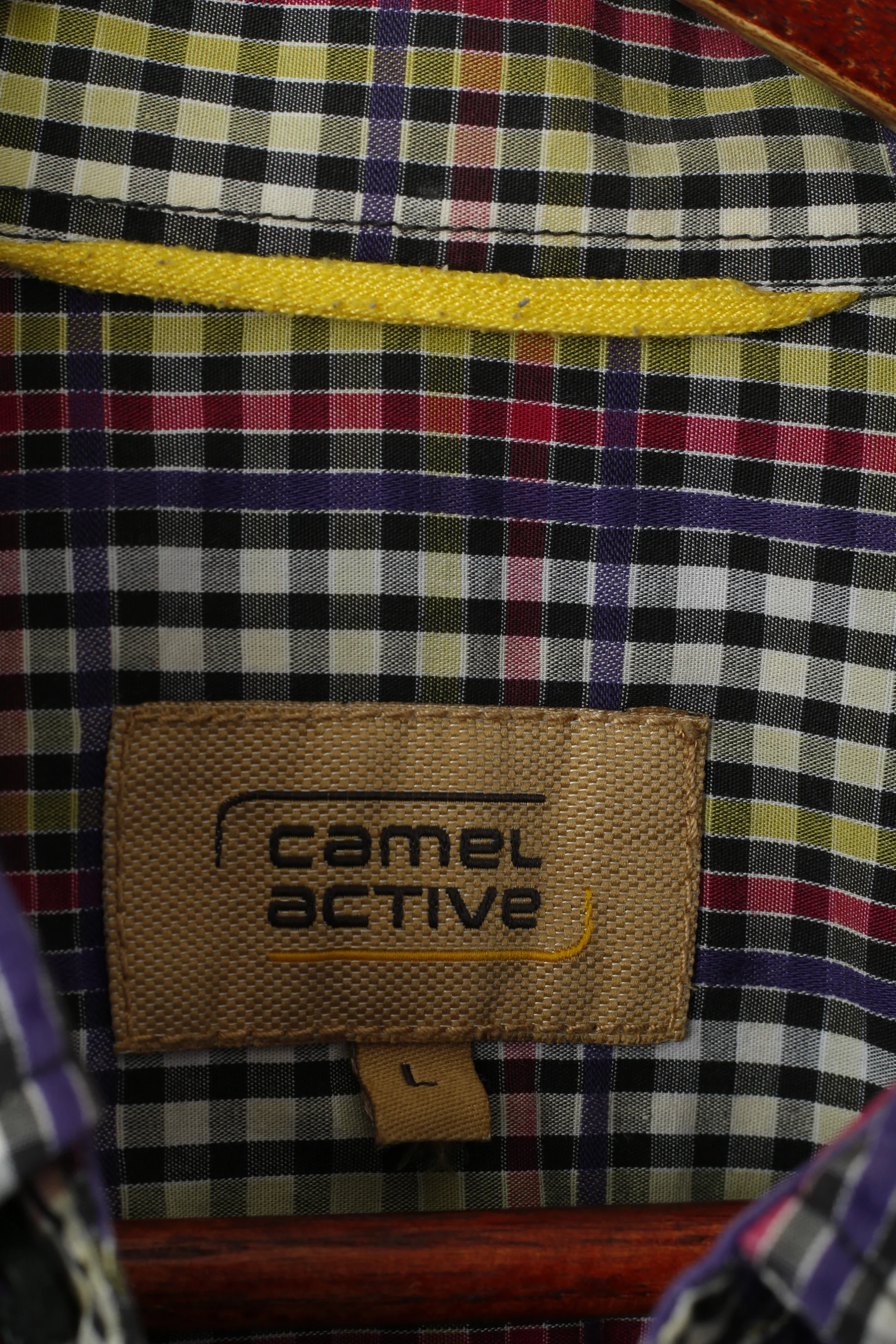 Camel Active Men L Casual Shirt Purple Check Cotton Long Sleeve Check Button Down Collar Top - Image 4