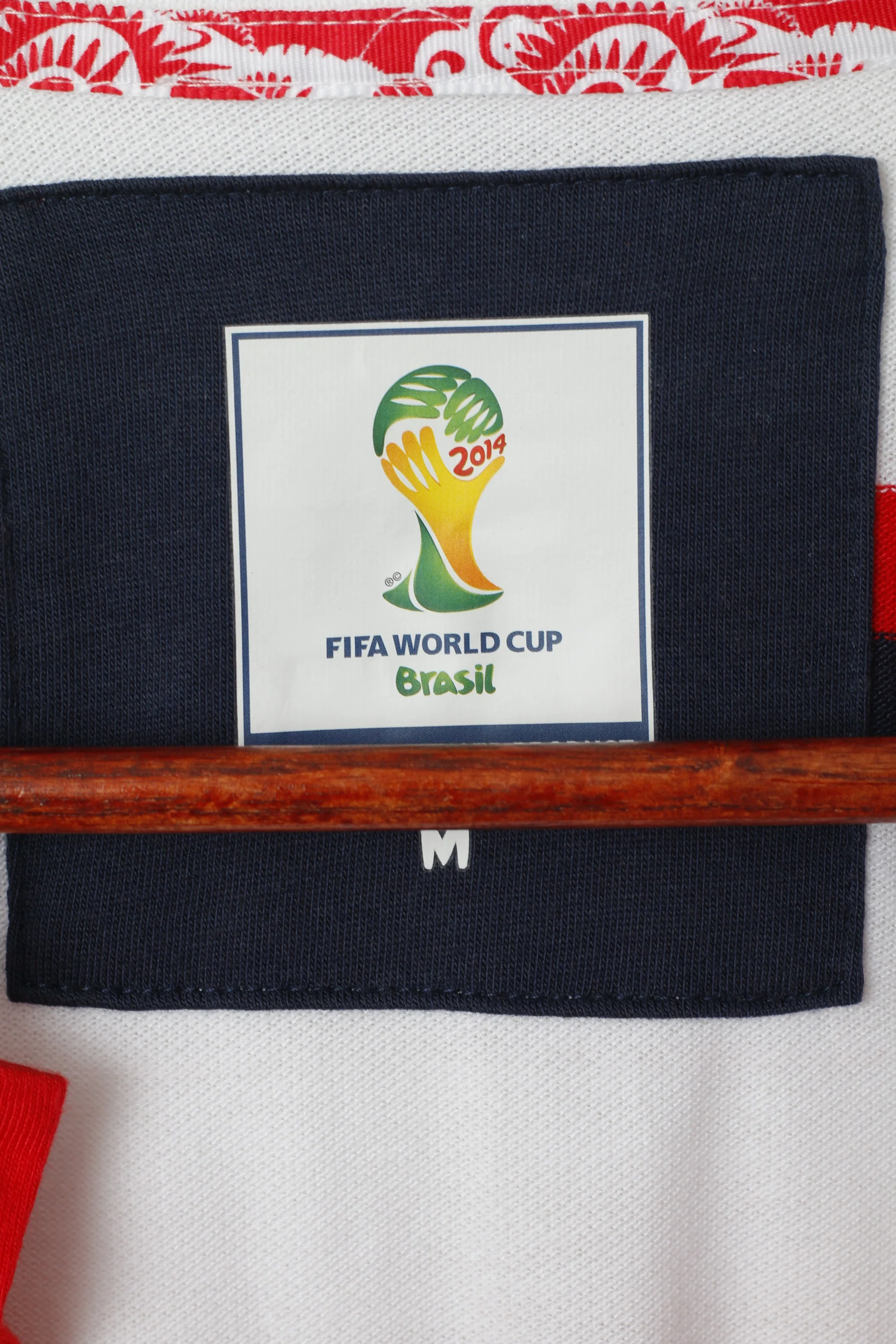 Fifa World Cup Brasil 2014 Men M Polo Shirt White Cotton Striped Sport Handball Top - Image 3