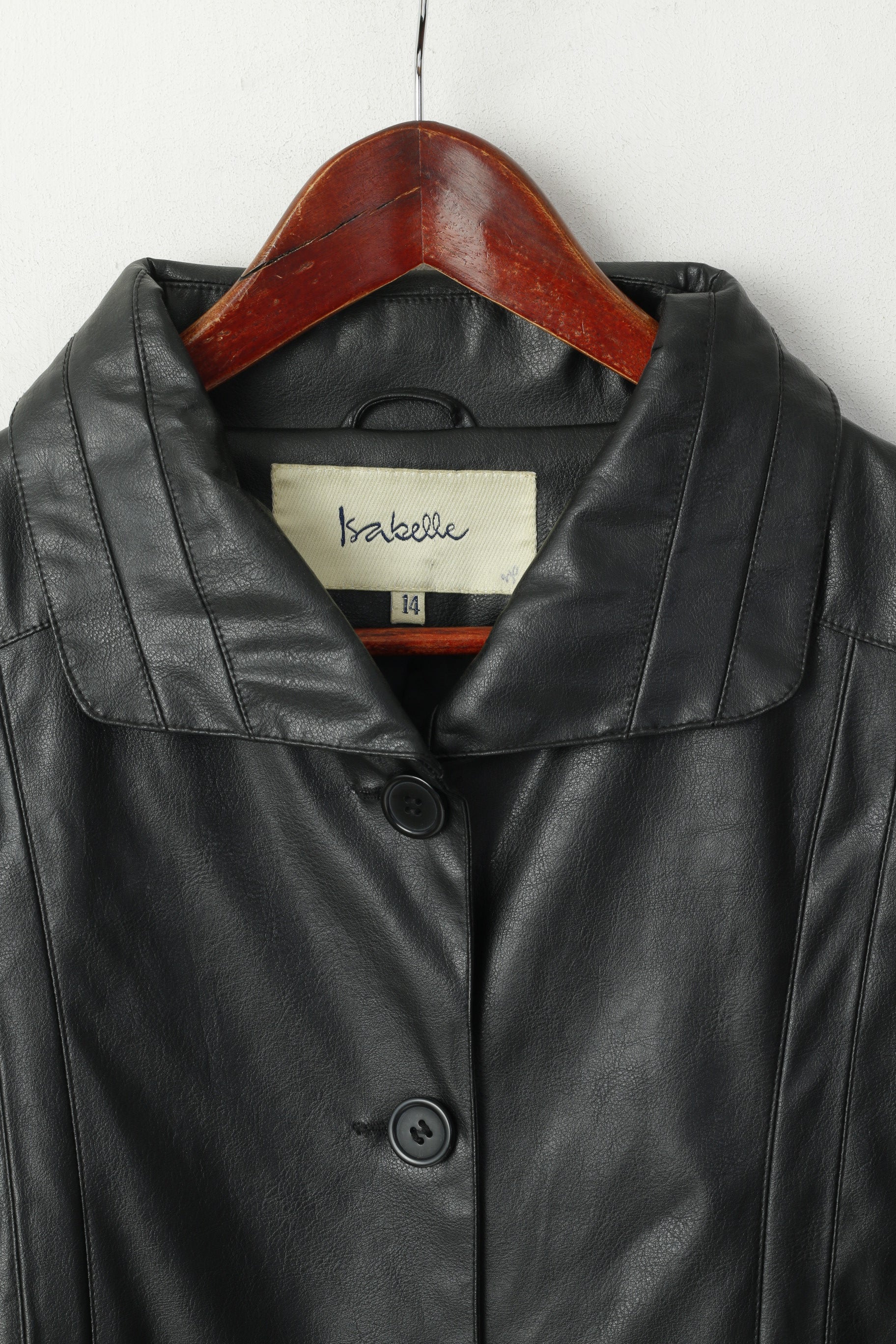 Isabelle Women 14 XL Jacket Black Leather Imitation Single Breasted Shiny Classic Soft Top - Image 2