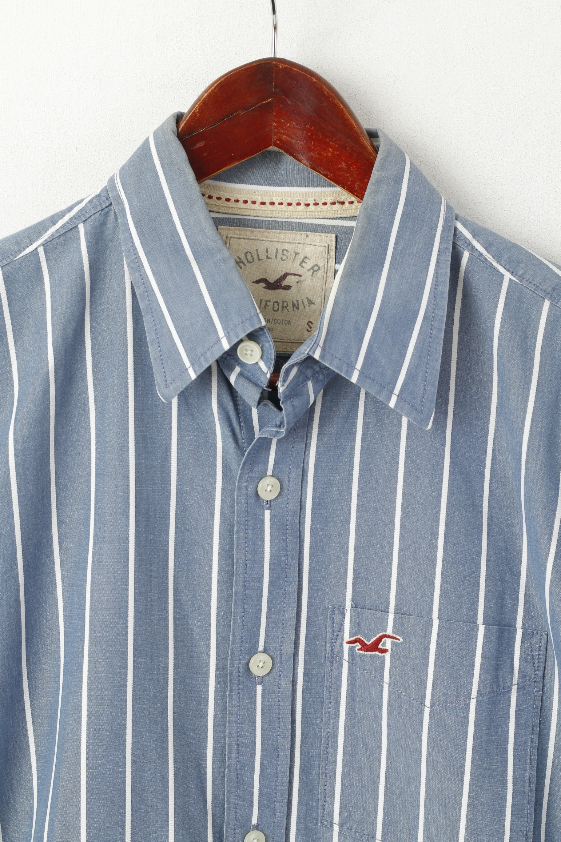 Hollister California Men S Casual Shirt Blue Striped Cotton Long Sleeve Top - Image 2
