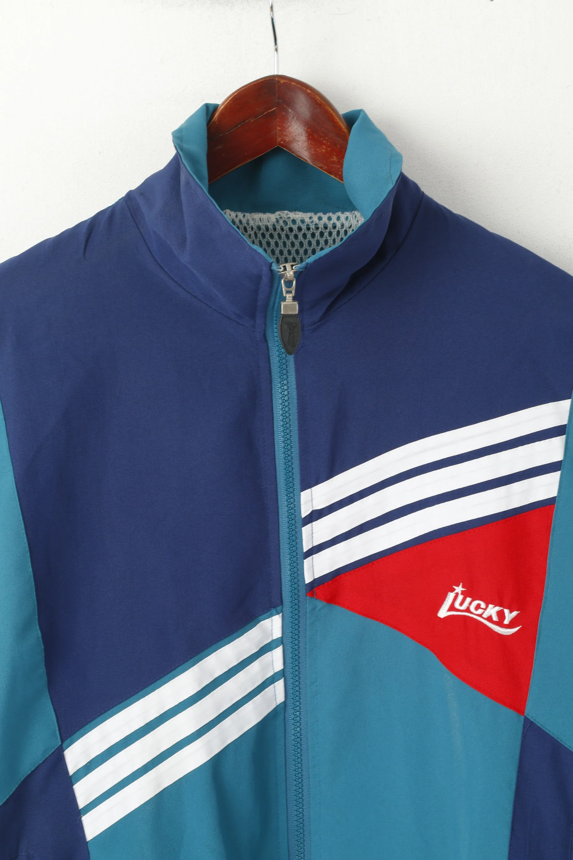 Lucky Men M Jacket Green Vintage Full Zipper Mesh Lined Activewear Tracksuit Top - Image 2
