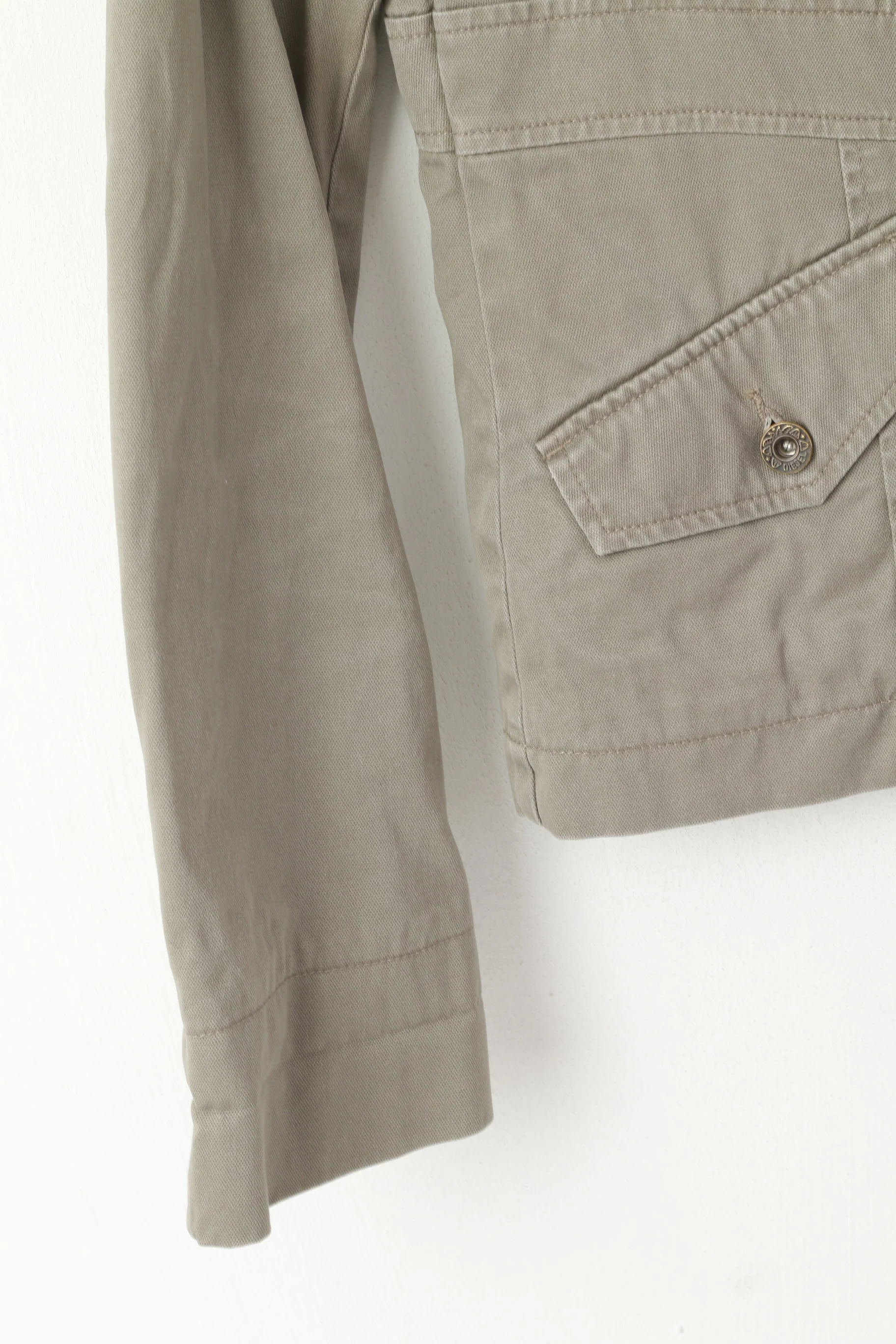 Diesel Women L (S) Jacket Grey Cotton Full Zipper Detailed Pockets Top - Image 3