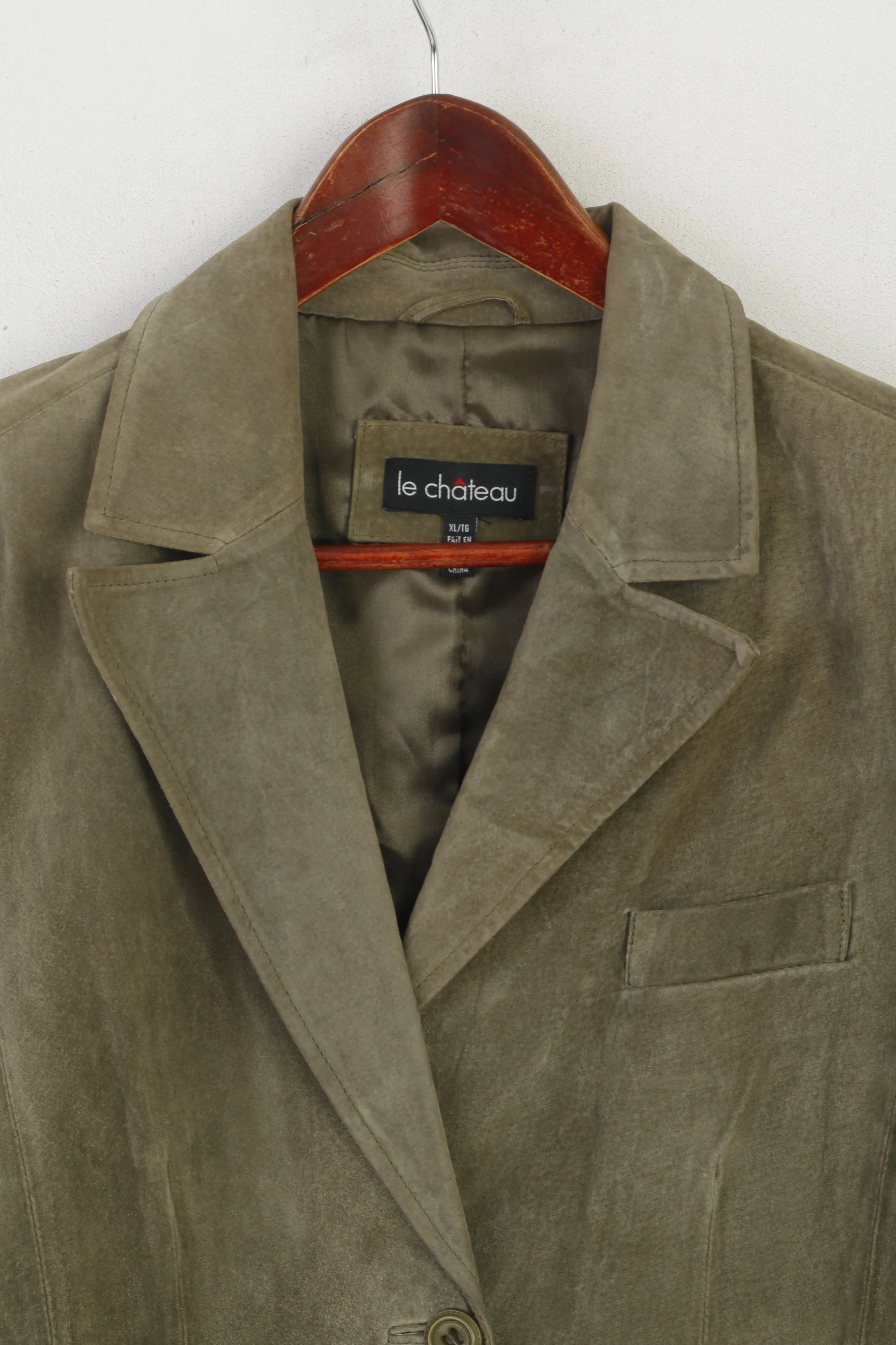 Le Chateau Women XL Jacket Green Suede Vintage Single Breasted Shoulder Pads Blazer - Image 2