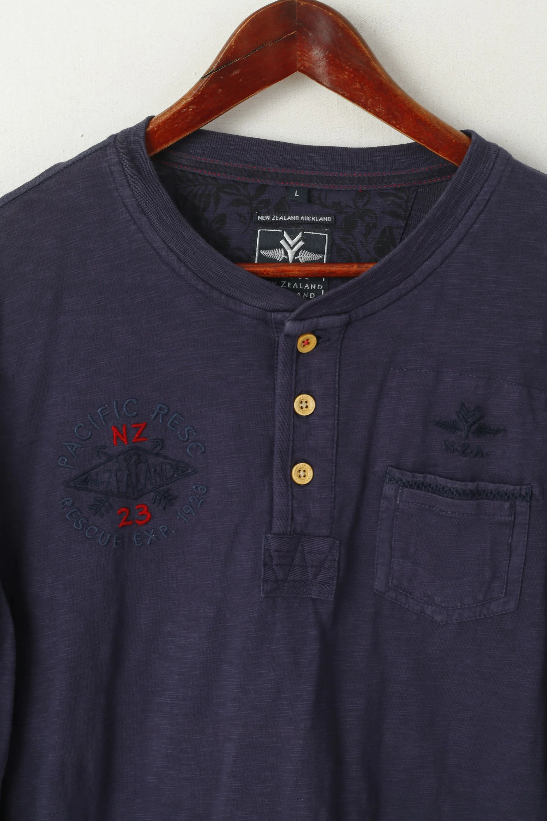 New Zealand Auckland Men L Shirt Navy Pacific Rescue Cotton Long Sleeve Top - Image 2
