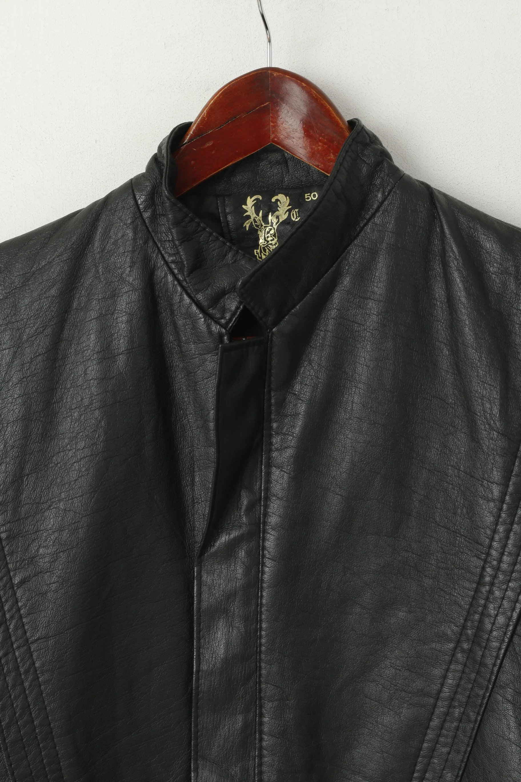 Fashion Aigh Men 50 S Jacket Black Biker Full Zipper Imitation Leather Moto Top - Image 2