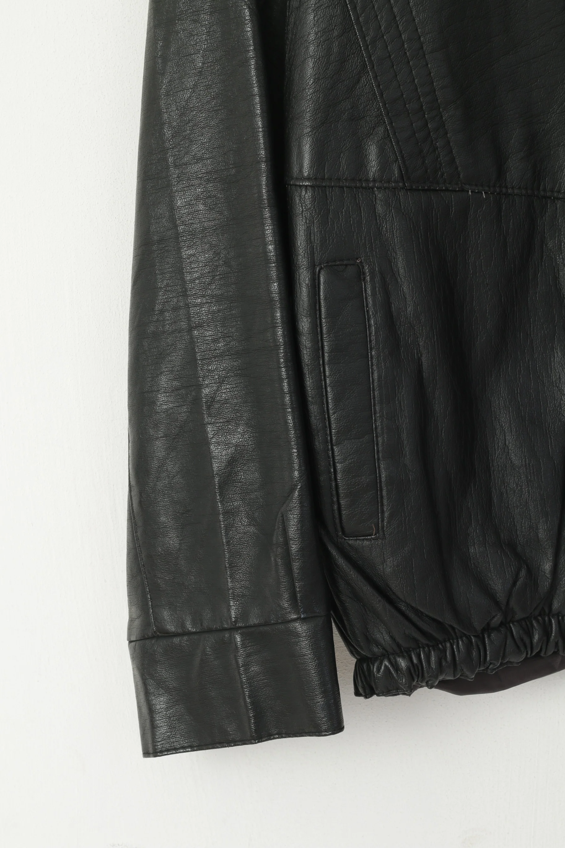 Fashion Aigh Men 50 S Jacket Black Biker Full Zipper Imitation Leather Moto Top - Image 3
