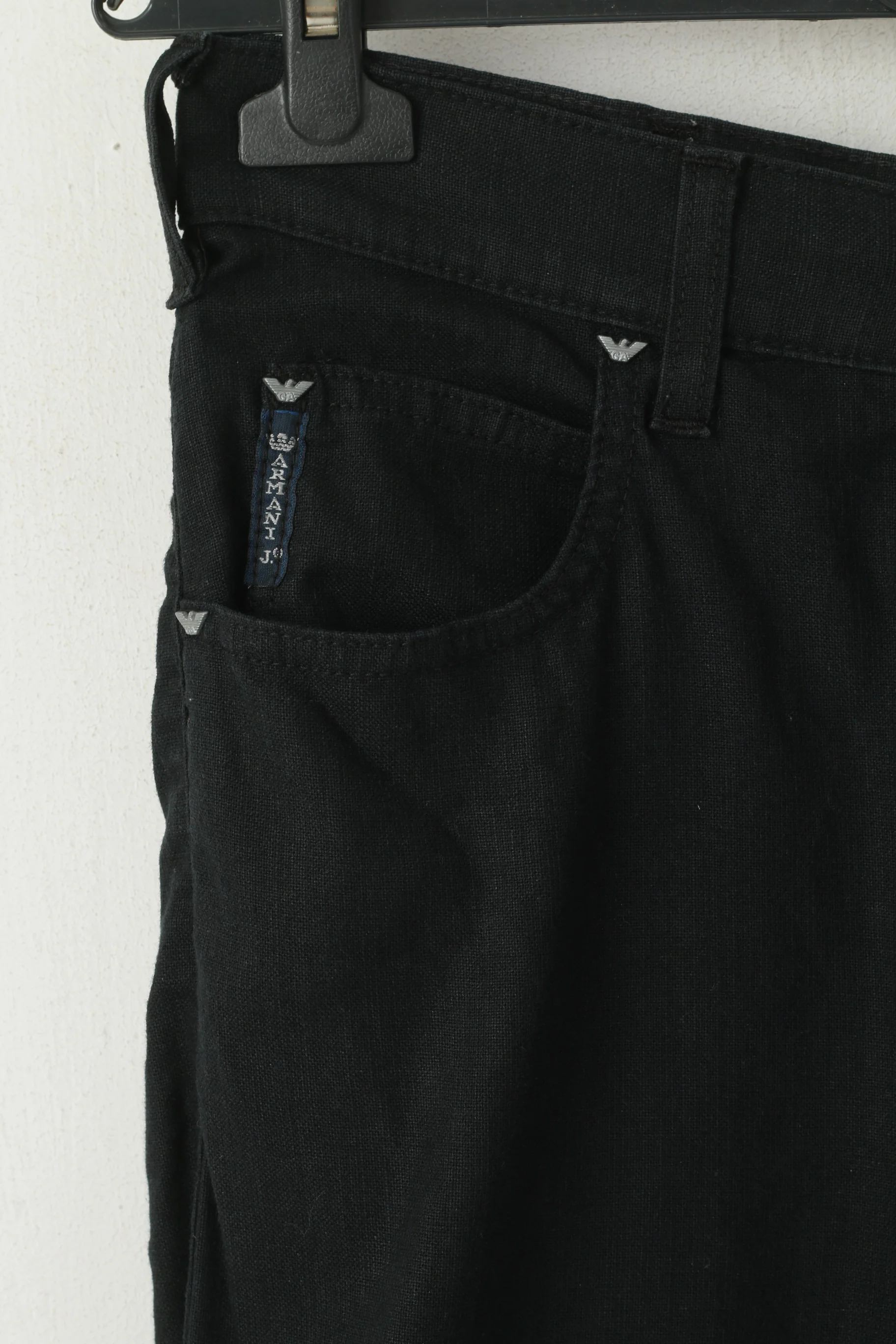 Armani Jeans Women 30 Trousers Black Linen AJ Straight Comfort Leg High Waist Pants - Image 2