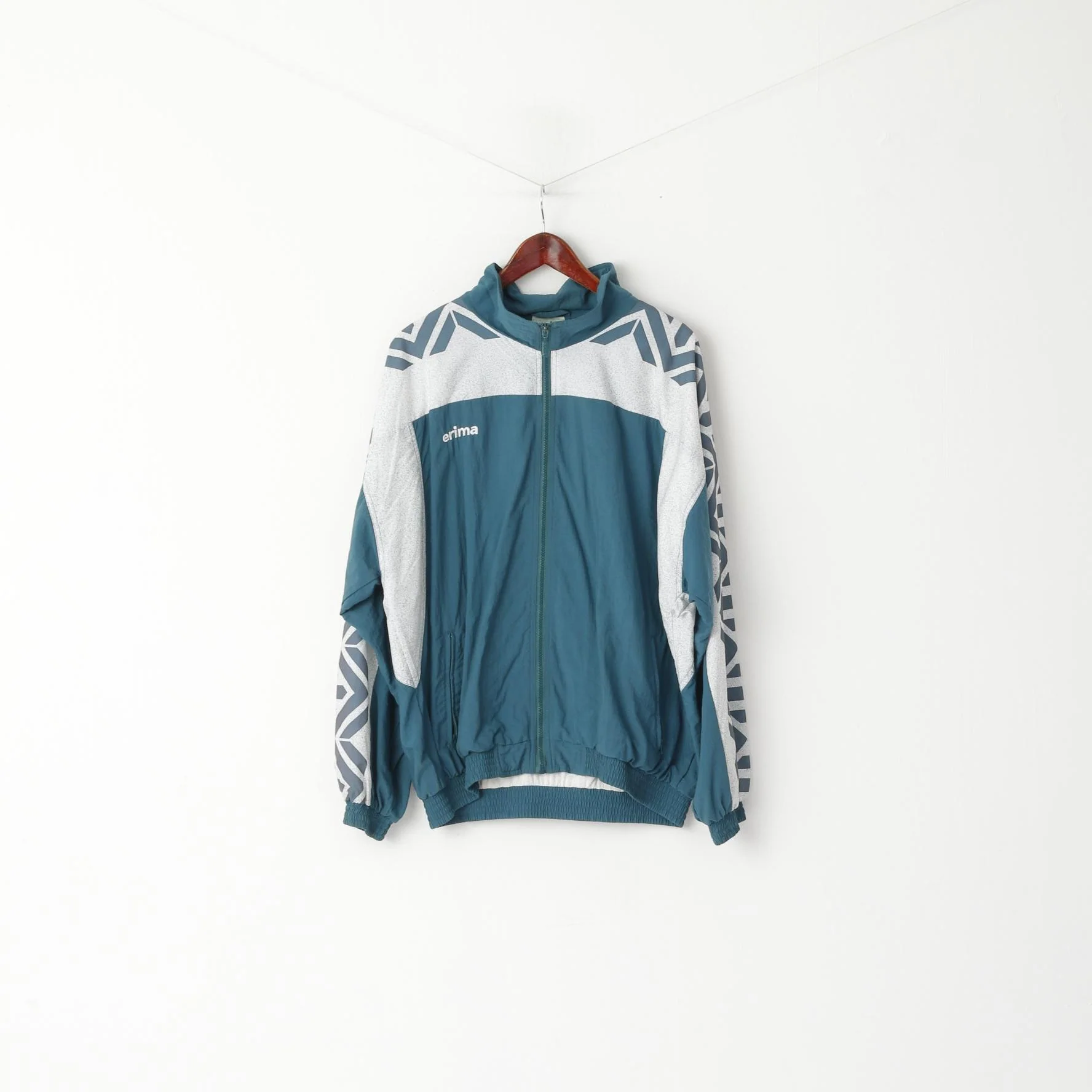 Erima Men 7 XL Jacket Green Vintage Nylon Festival Meteor Full Zupper Activewear Top