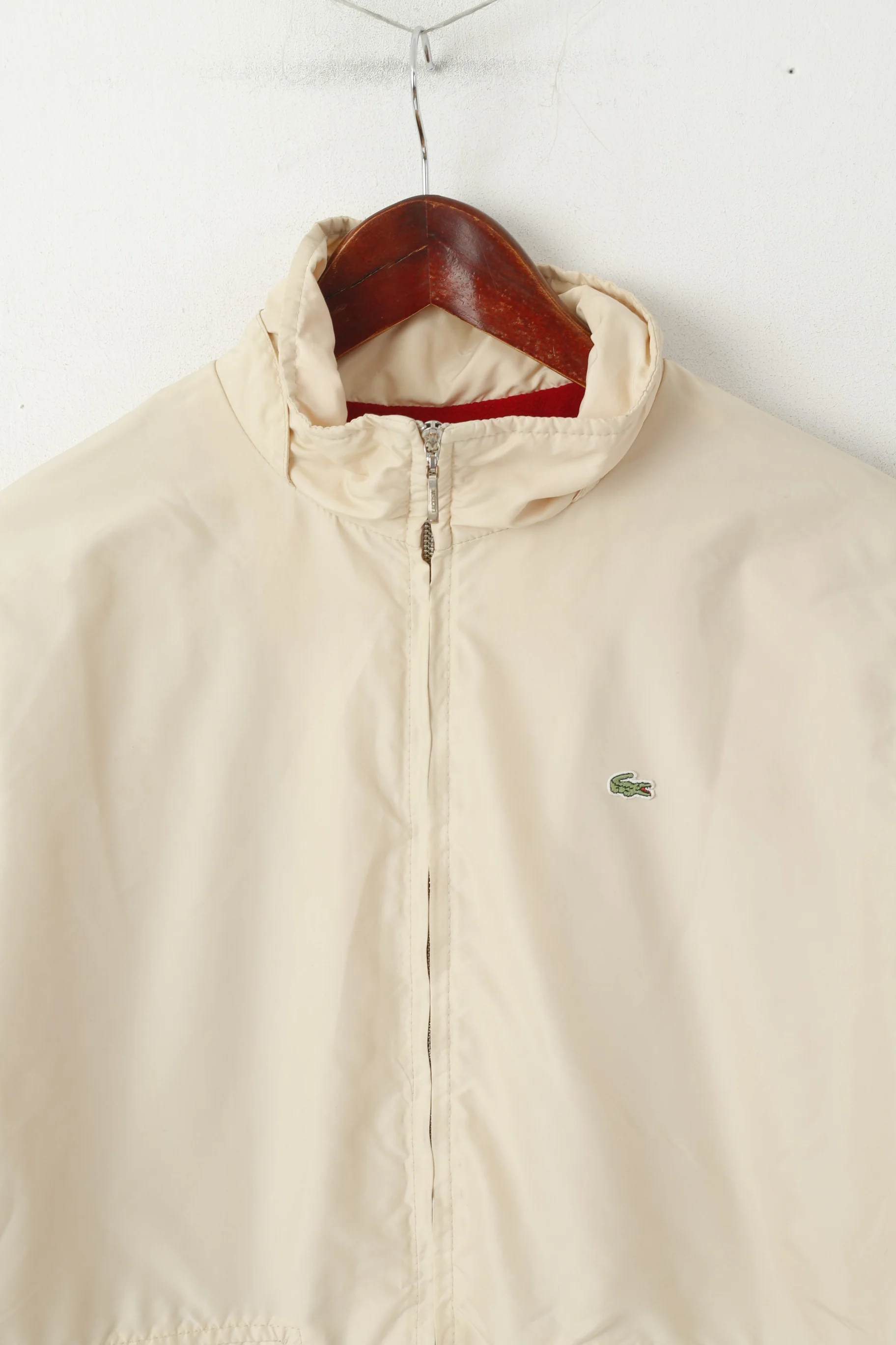 Lacoste Women 46 L Jacket Cream Shiny Vintage Fleece Lined Full Zipper Classic Top - Image 2