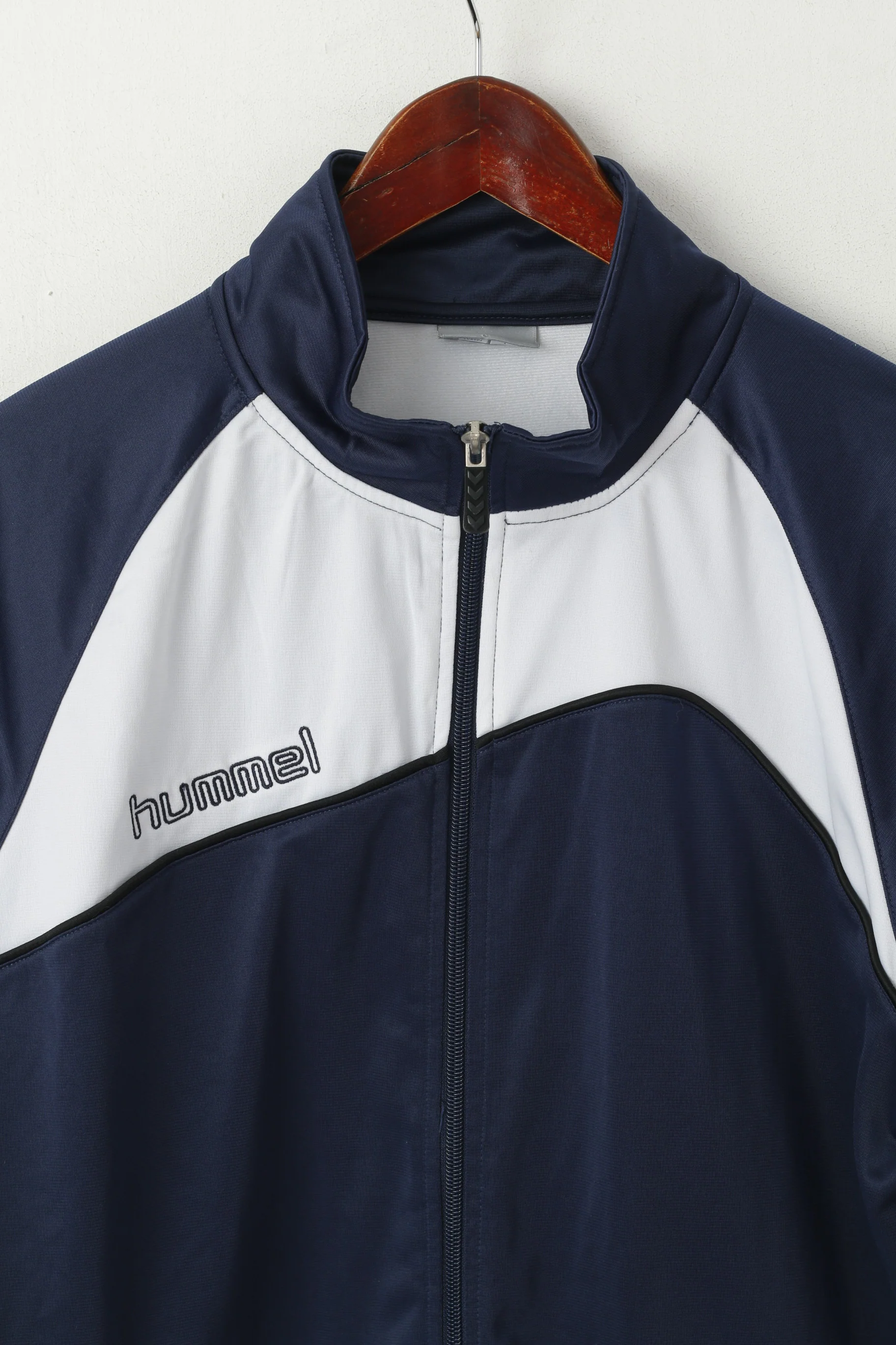 Hummel Men L Sweatshirt Navy Shiny Full Zipper Sportswear Retro Track Top - Image 2