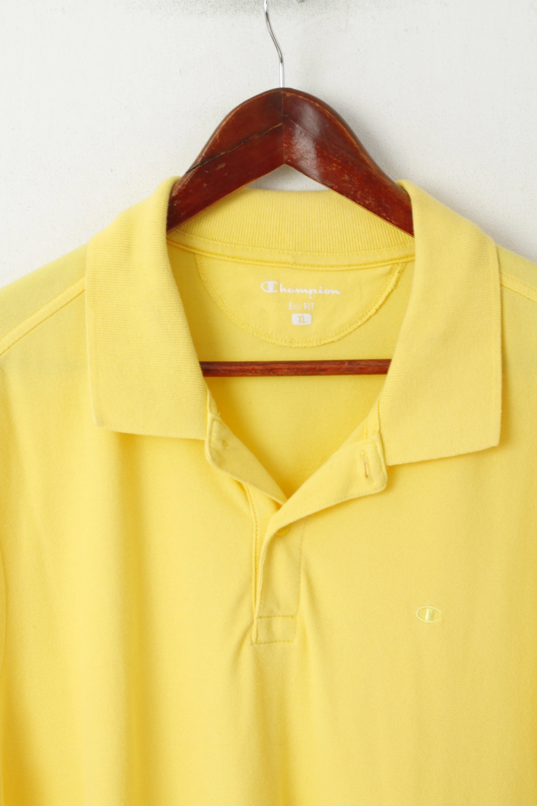 Champion Men XL Polo Shirt Yellow Cotton Detailed Buttons Stretch Plain Sport Top - Image 2