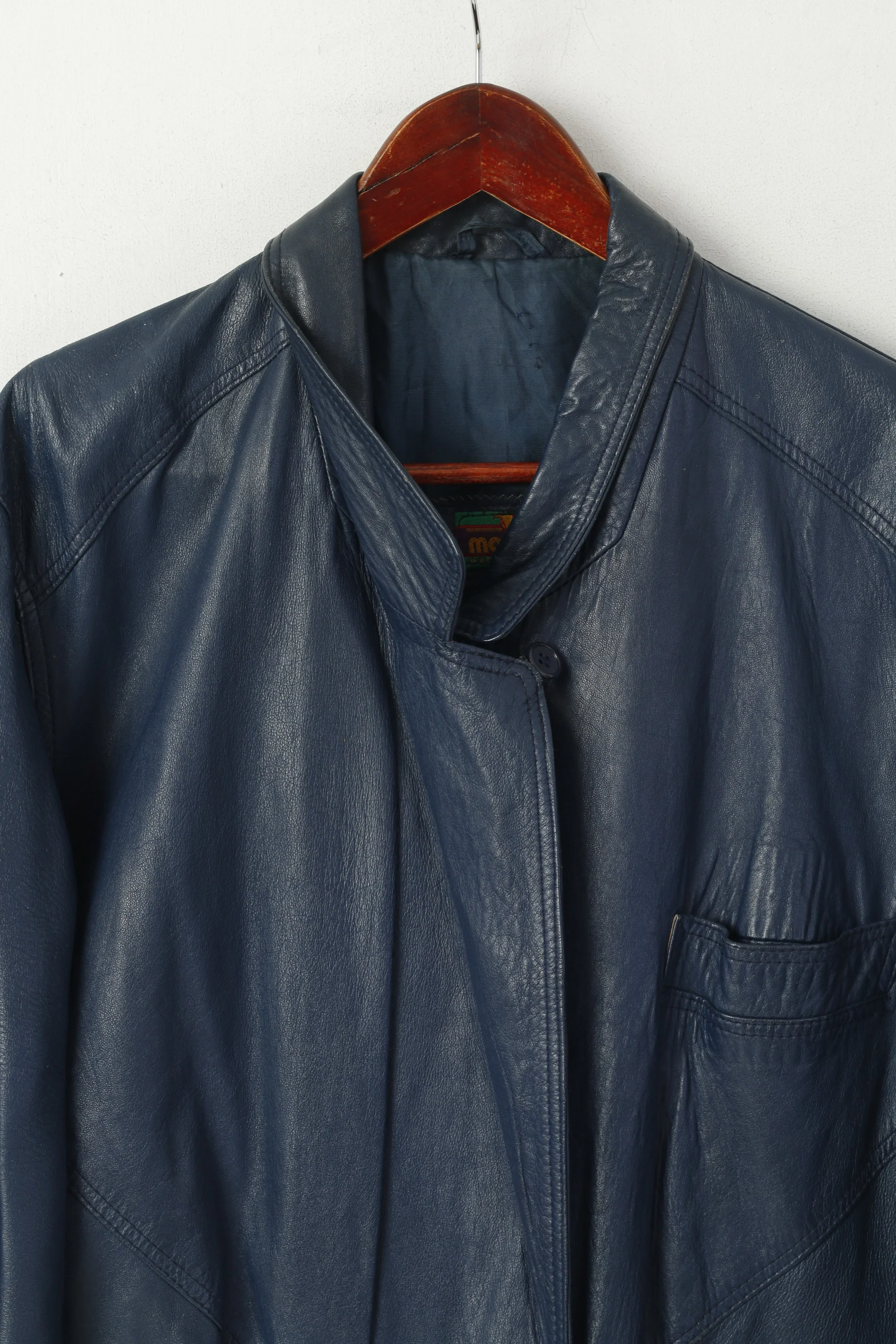 Marcos Women M Jacket Navy Leather Vintage Italy Double Breasted Retro Top - Image 2