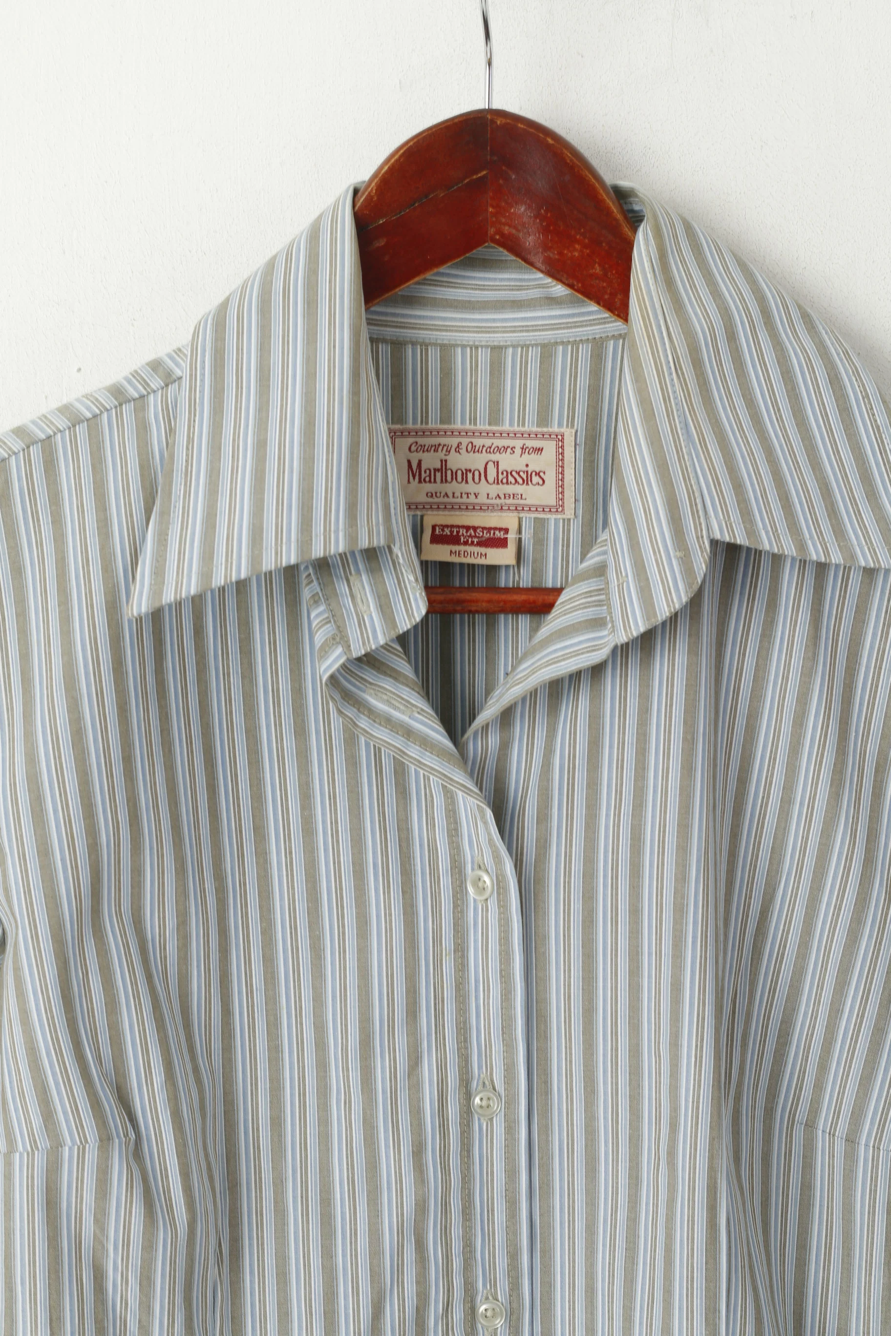 Marlboro Classics Women M Casual Shirt Blue Striped Cotton Extra Slim Long Sleeve Top - Image 2