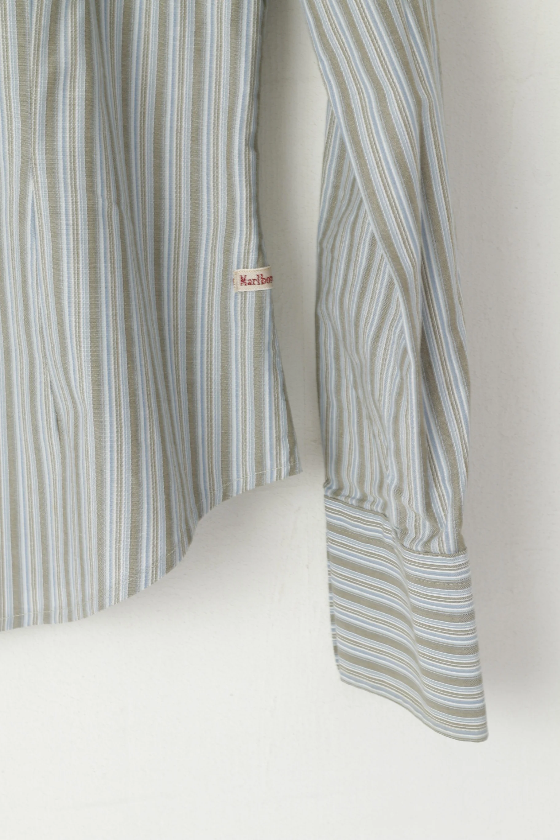 Marlboro Classics Women M Casual Shirt Blue Striped Cotton Extra Slim Long Sleeve Top - Image 3