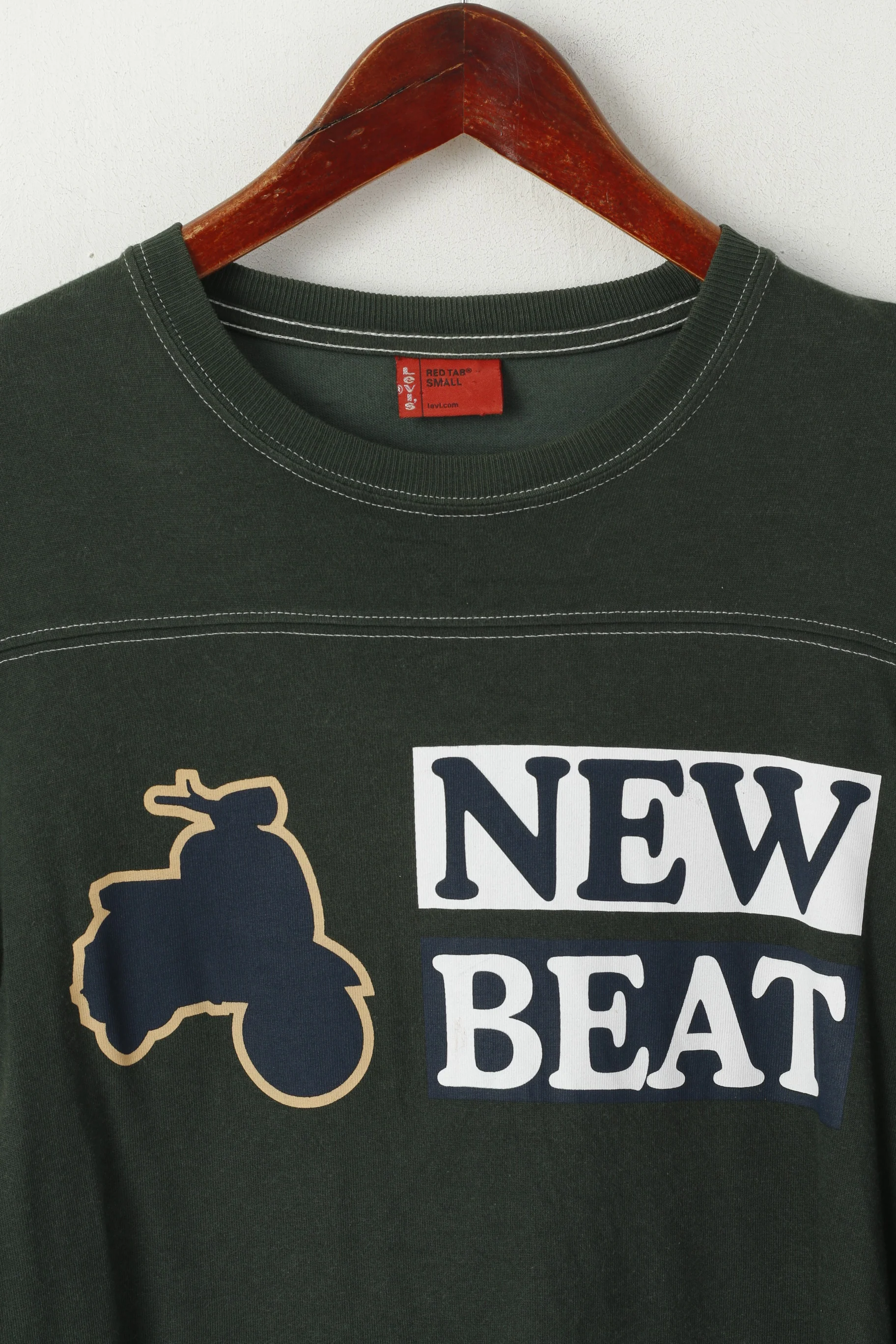 Levi's Red Tab Men S Shirt Long Sleeve Green Cotton New Beat Crew Neck Top - Image 2
