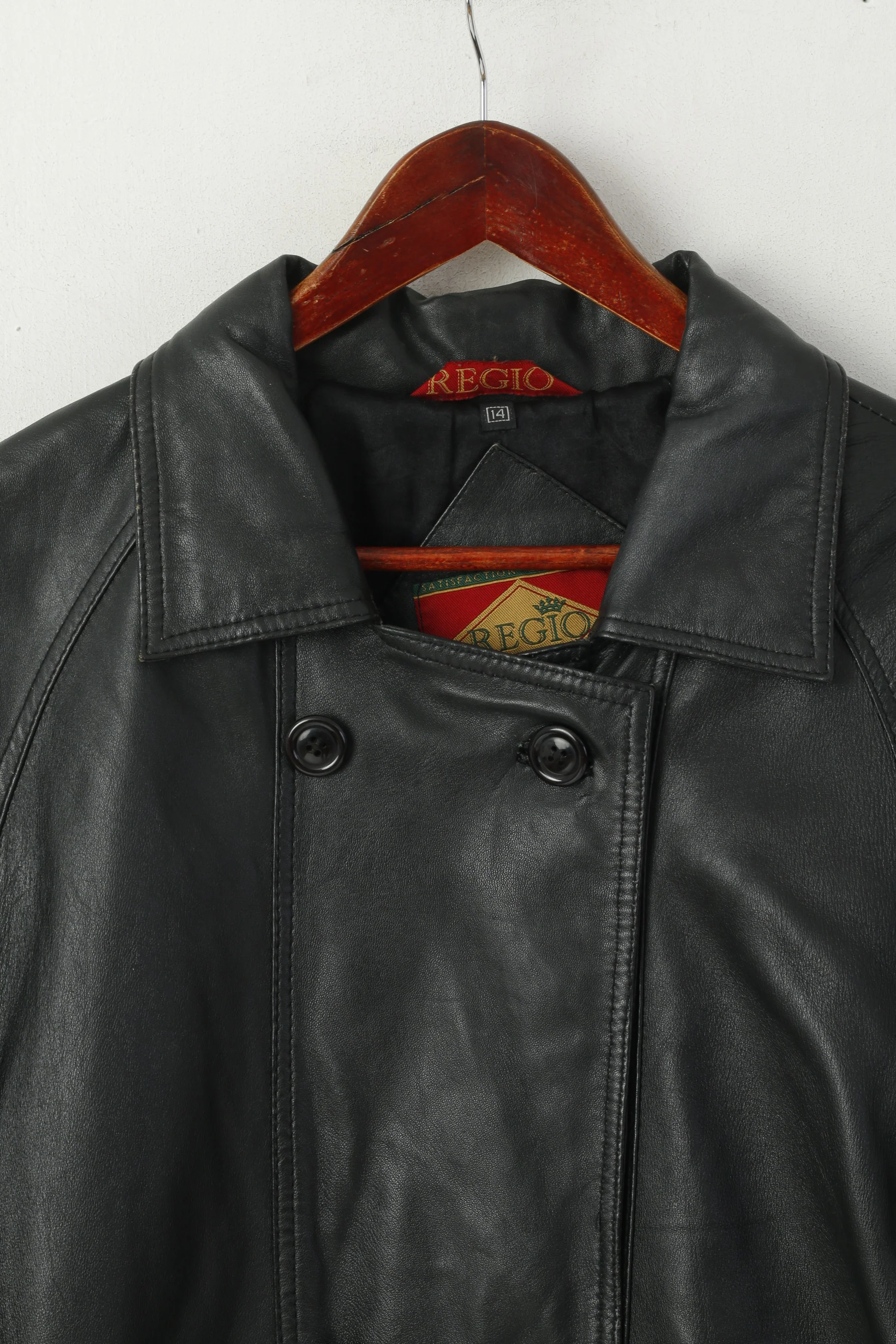 Regio Women 14 XL Jacket Black Leather Premier Wear Double Breasted Vintage Coat - Image 2