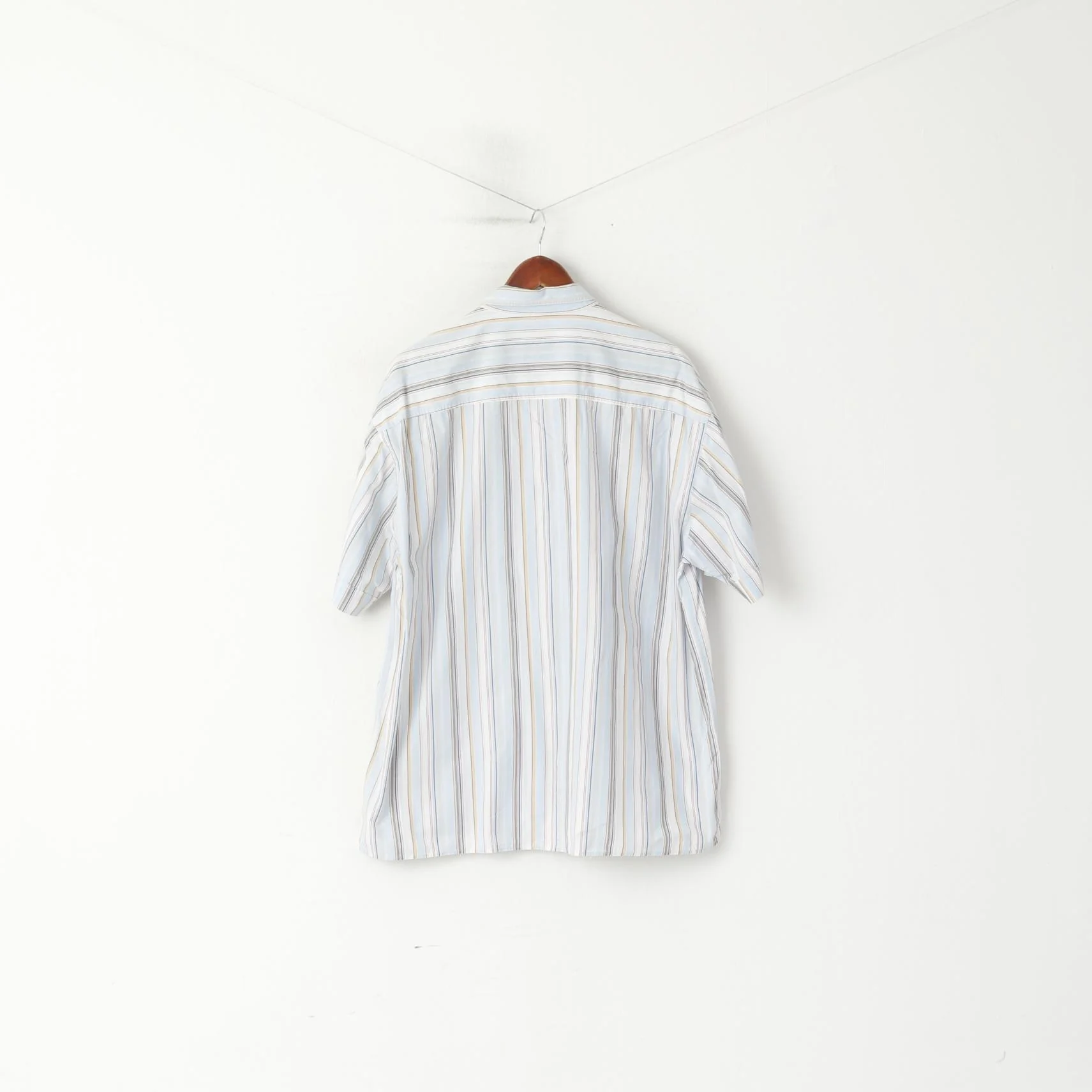 Camel Active Men XL Casual Shirt Blue Striped Cotton Exclusive Design Short Sleeve Top - Image 5