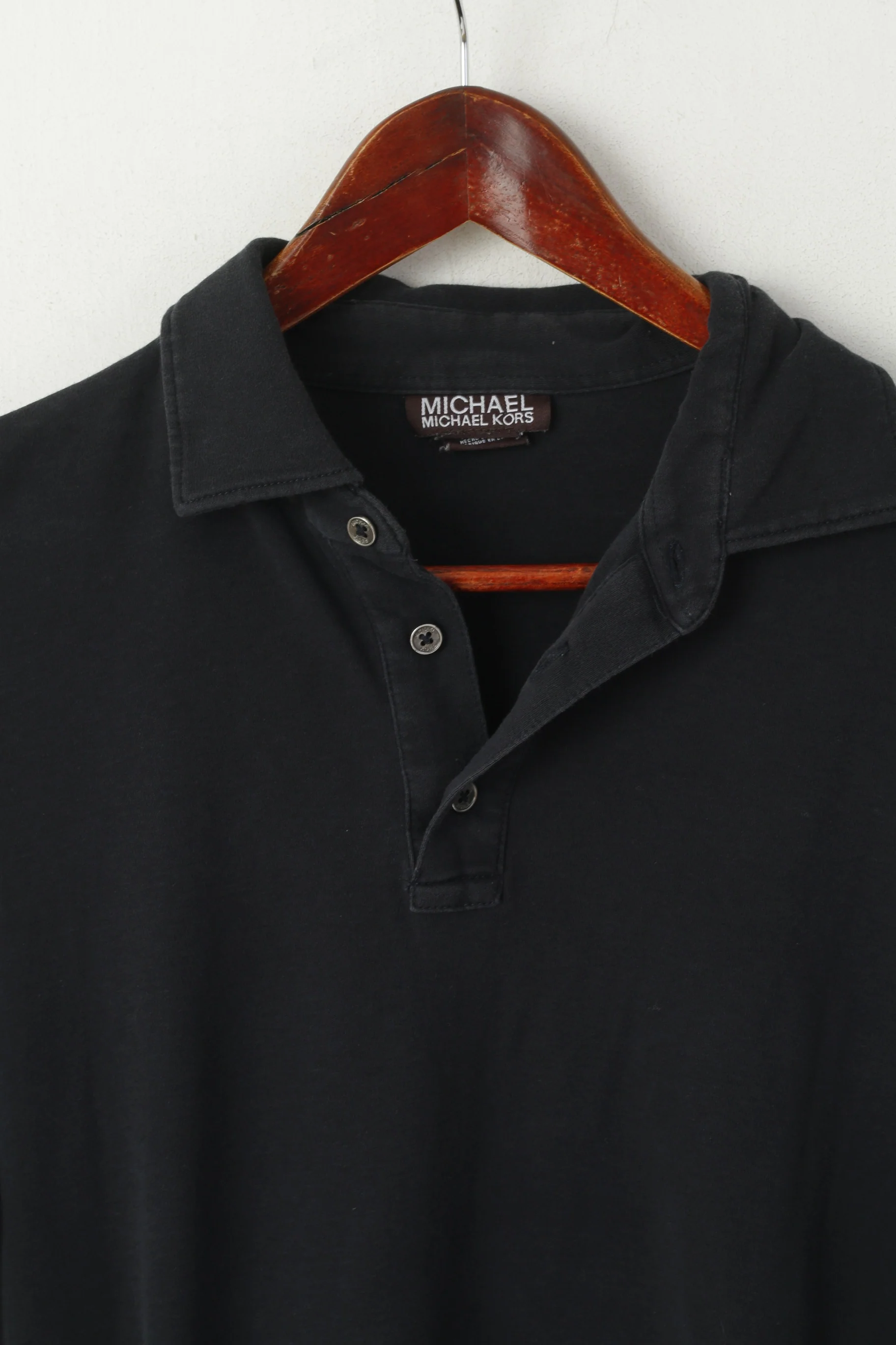 Michael Kors Men M Polo Shirt Black Cotton Stretch Short Sleeve Plain Top - Image 2