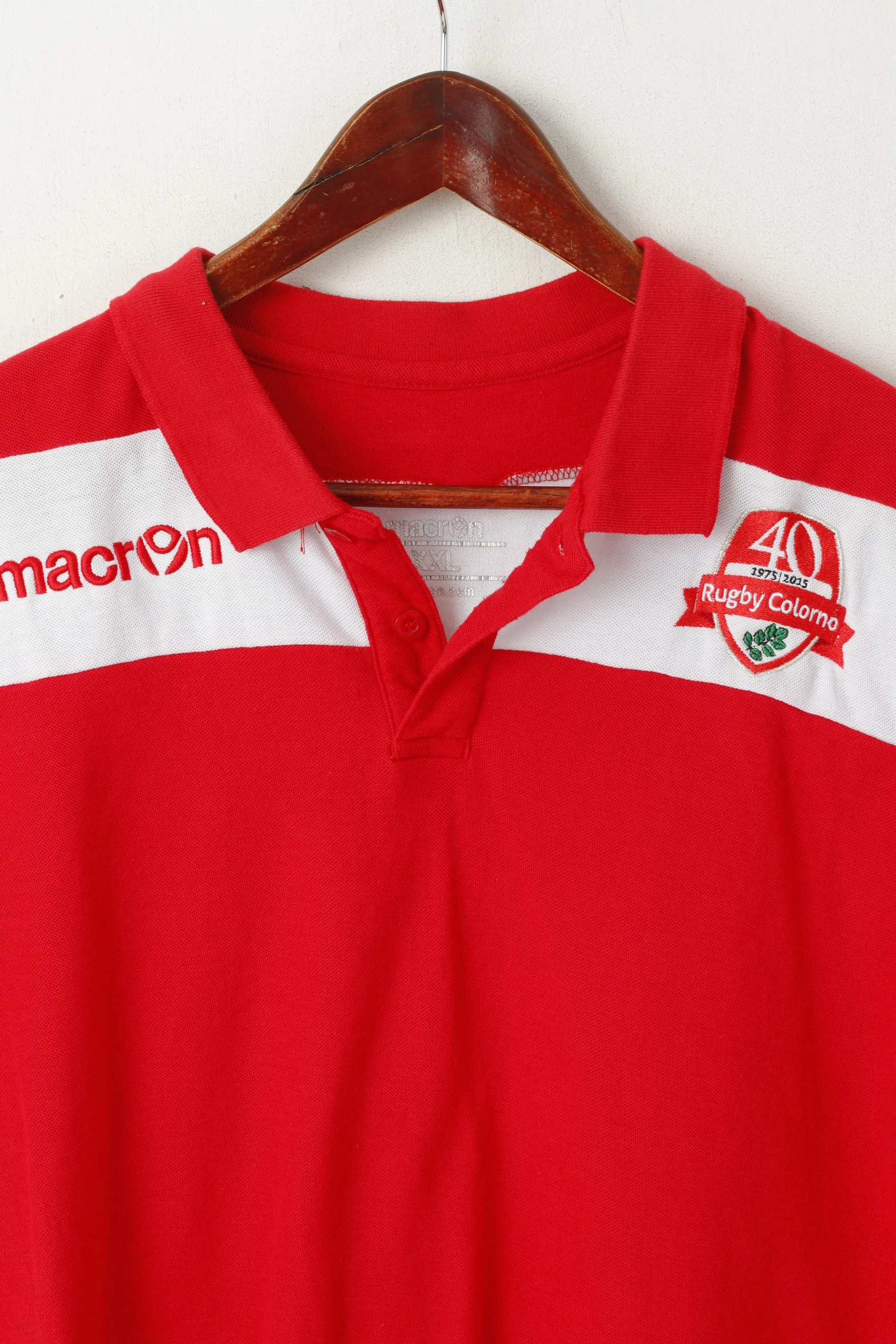 Macron Men XXL Polo Shirt Red Cotton Rugby Colorno 40 Years Short Sleeve Top - Image 2