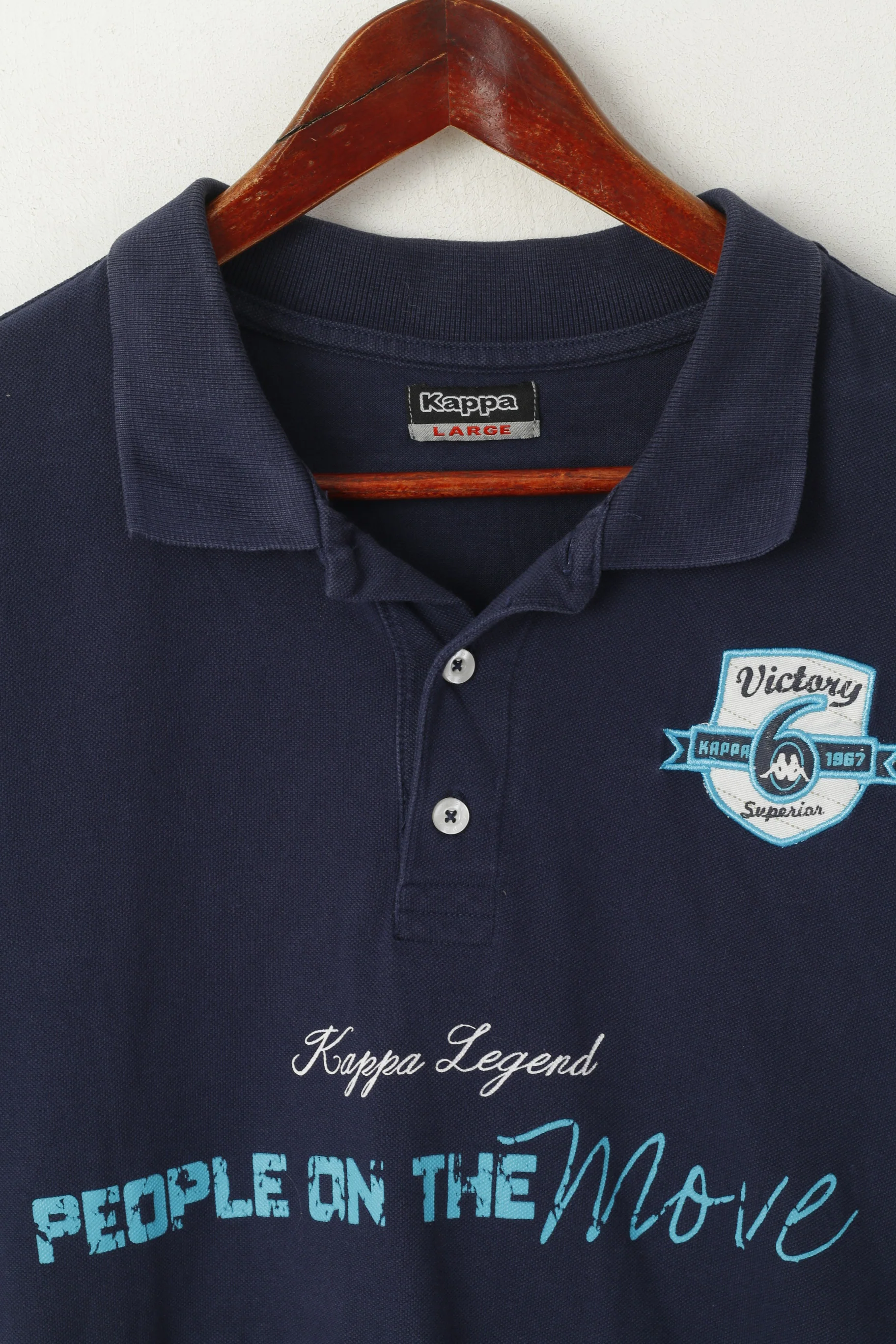 Kappa Men L Polo Shirt Navy Cotton Victory Superior Short Sleeve Classic Top - Image 2