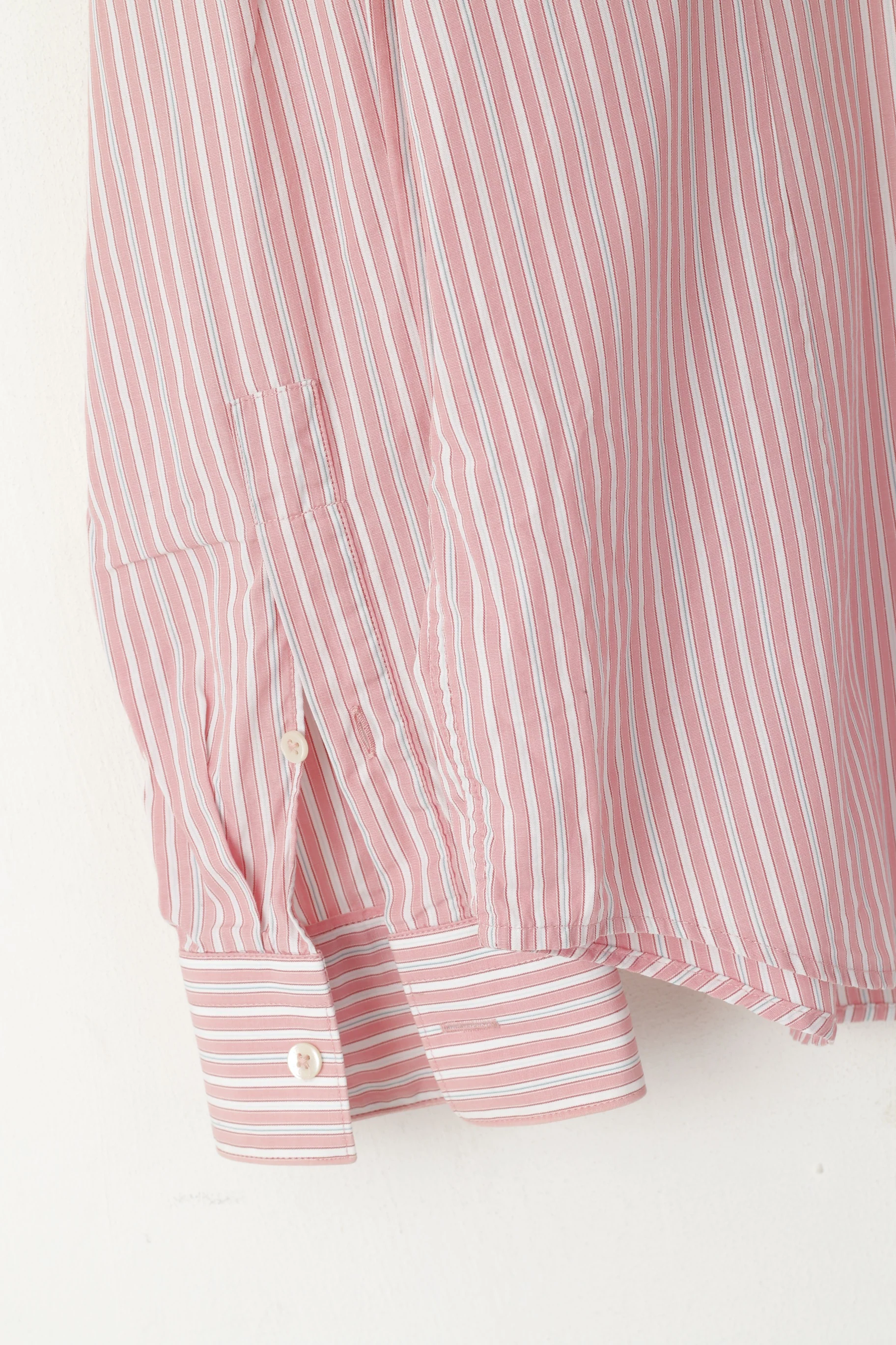 Strellson Men 41 16 M Casual Shirt Pink Striped Cotton Slim Fit Long Sleeve Top - Image 3