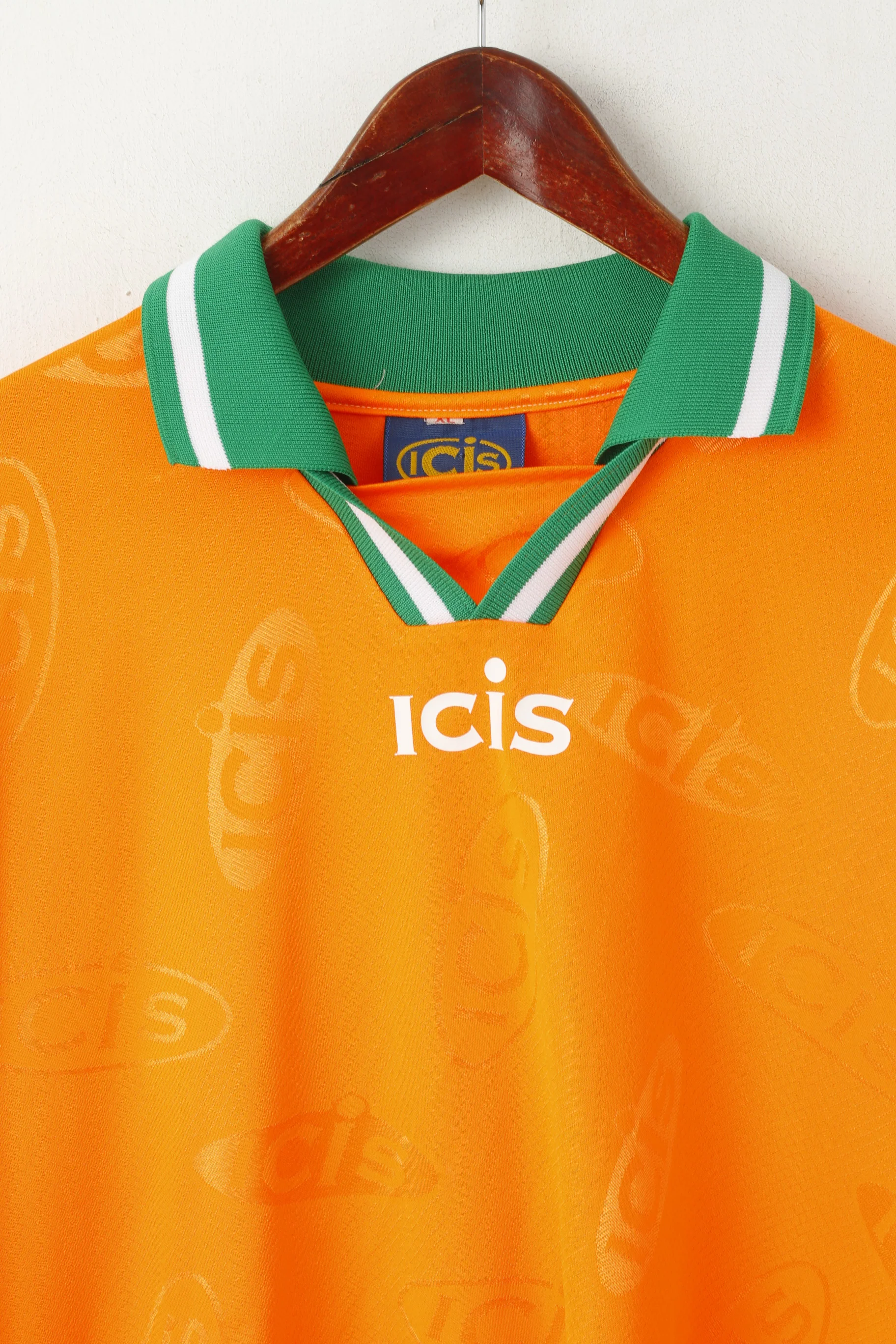 ICIS Men XL Polo Shirt Orange Neon Vintage Football Activewear Jersey Top - Image 2