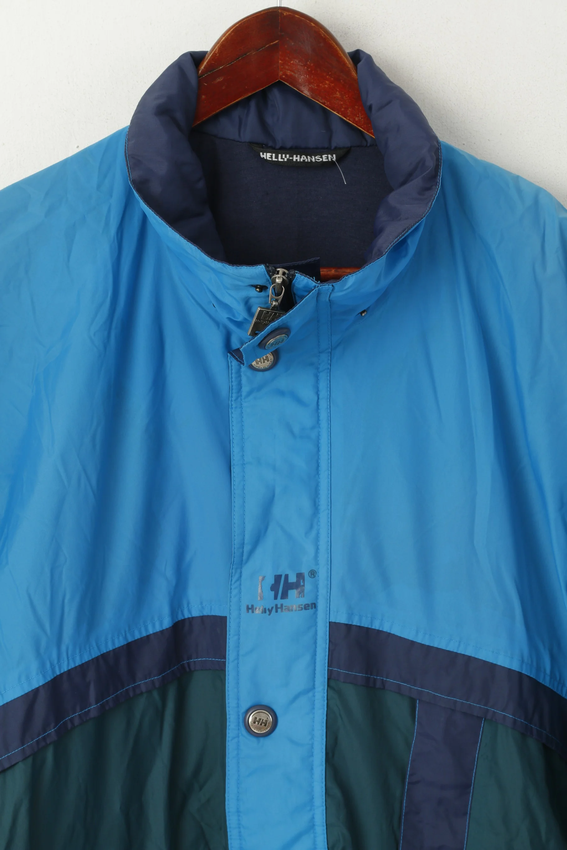 Helly Hansen Men M Jacket Vintage Blue Nylon Waterproof Outdoor Full Zipper Top - Image 2
