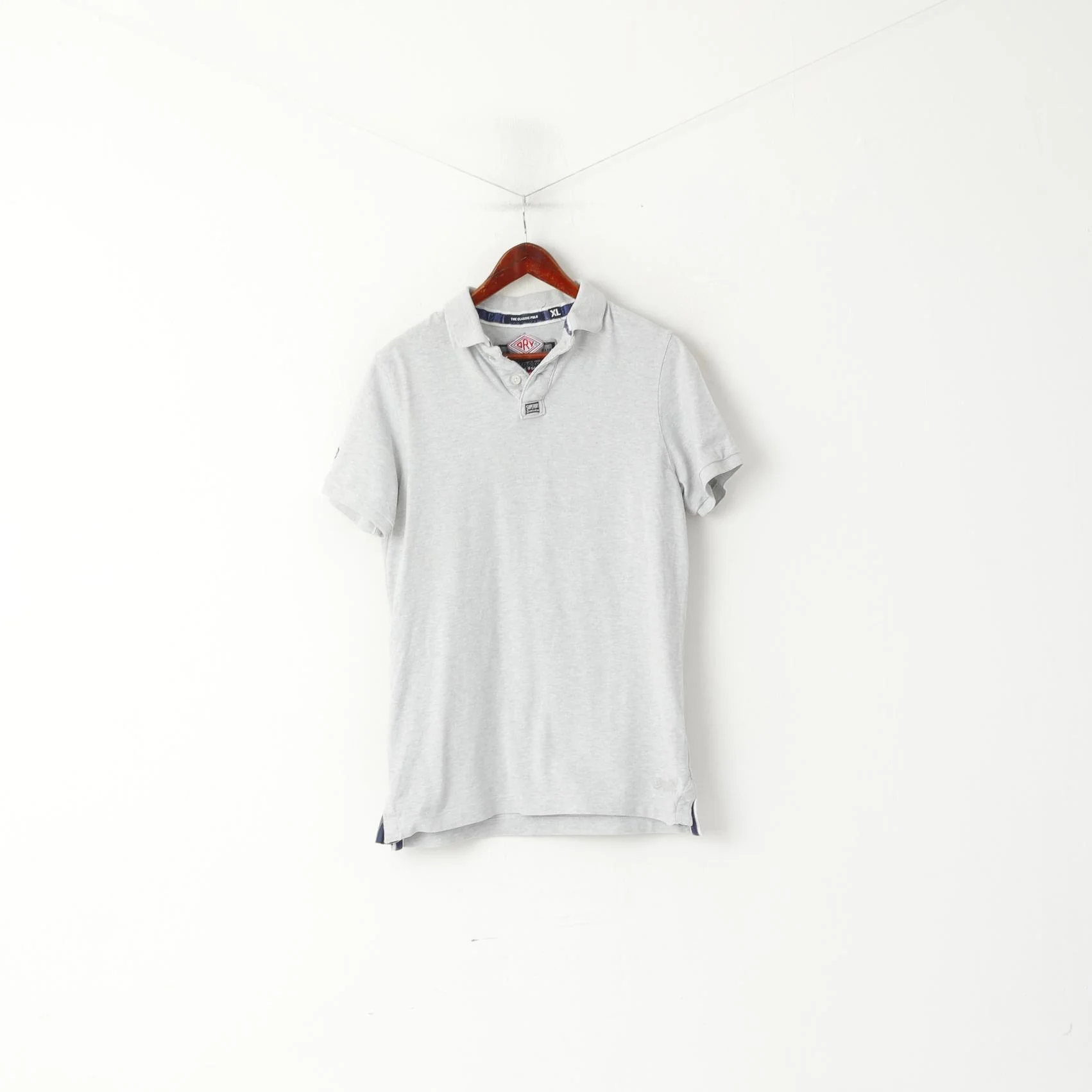 Superdry Men XL (L) Polo Shirt Grey Cotton Classic Japan Detailed Buttons Top