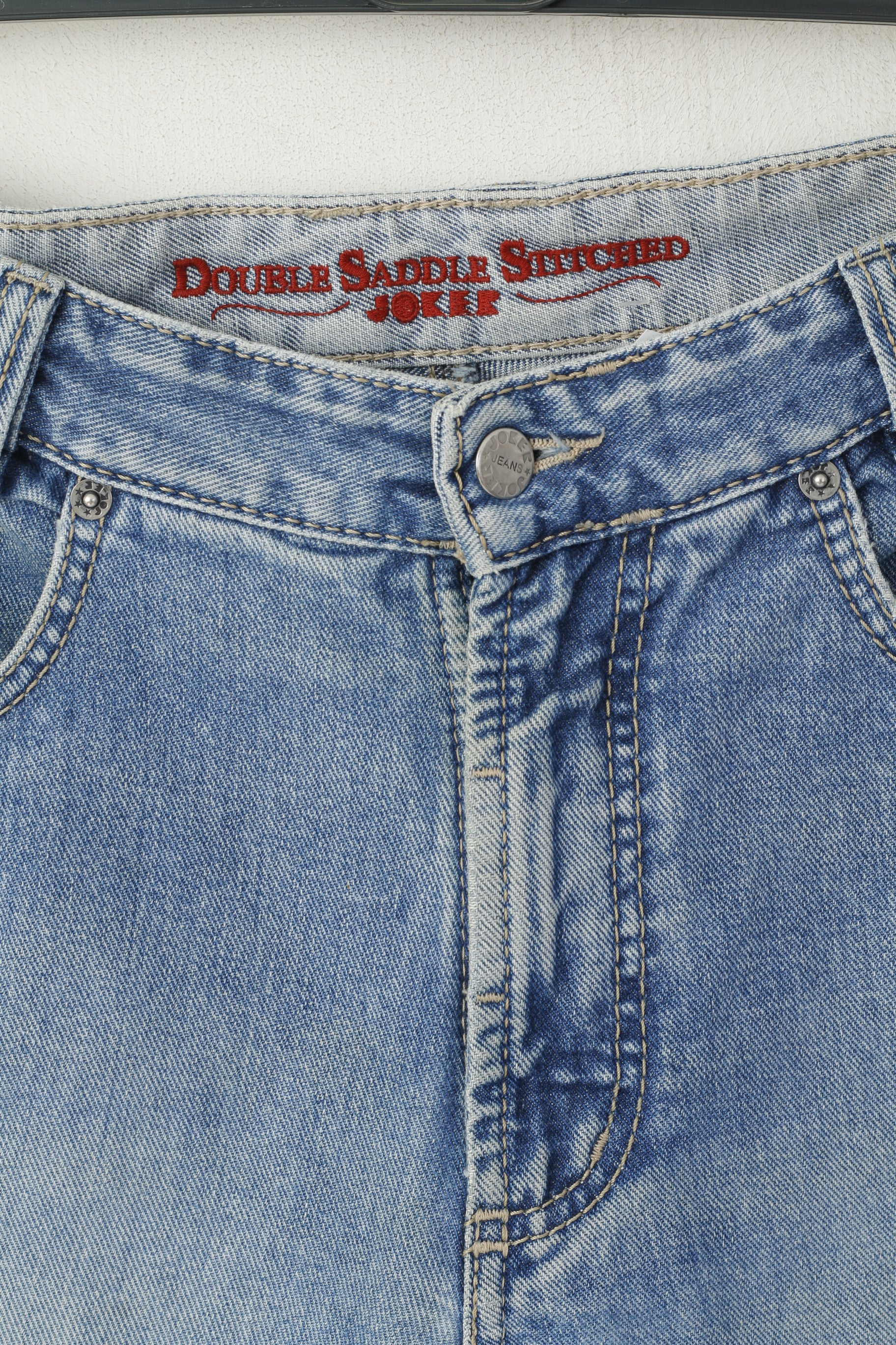 Joker Jeans Men 35 Trousers Blue Denim Cotton Double Basic Saddle Stttched Vintage Pants - Image 2