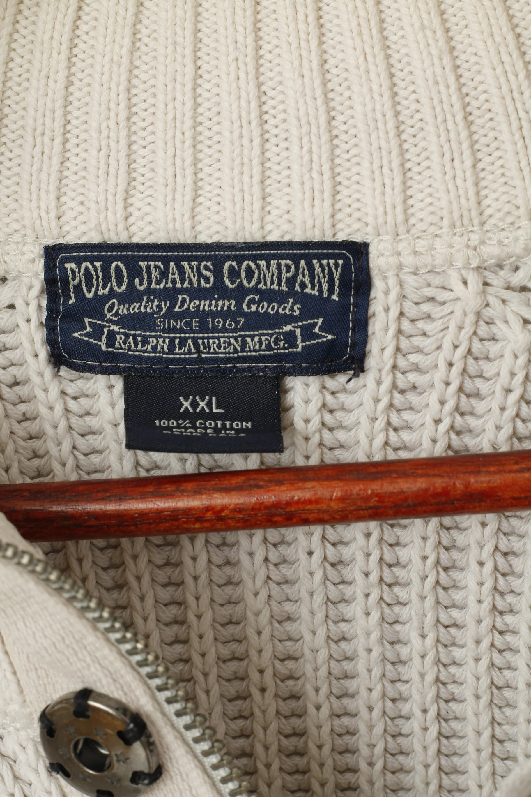Polo Jeans Company Men XXL Sweater Beige Cotton Stretch Full Zipper Classic Top - Image 5