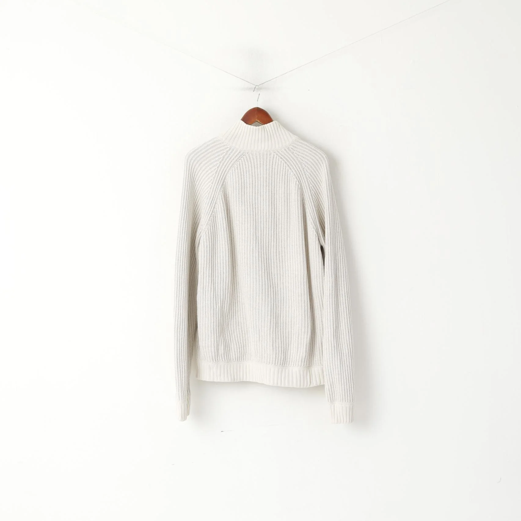 Polo Jeans Company Men XXL Sweater Beige Cotton Stretch Full Zipper Classic Top - Image 7