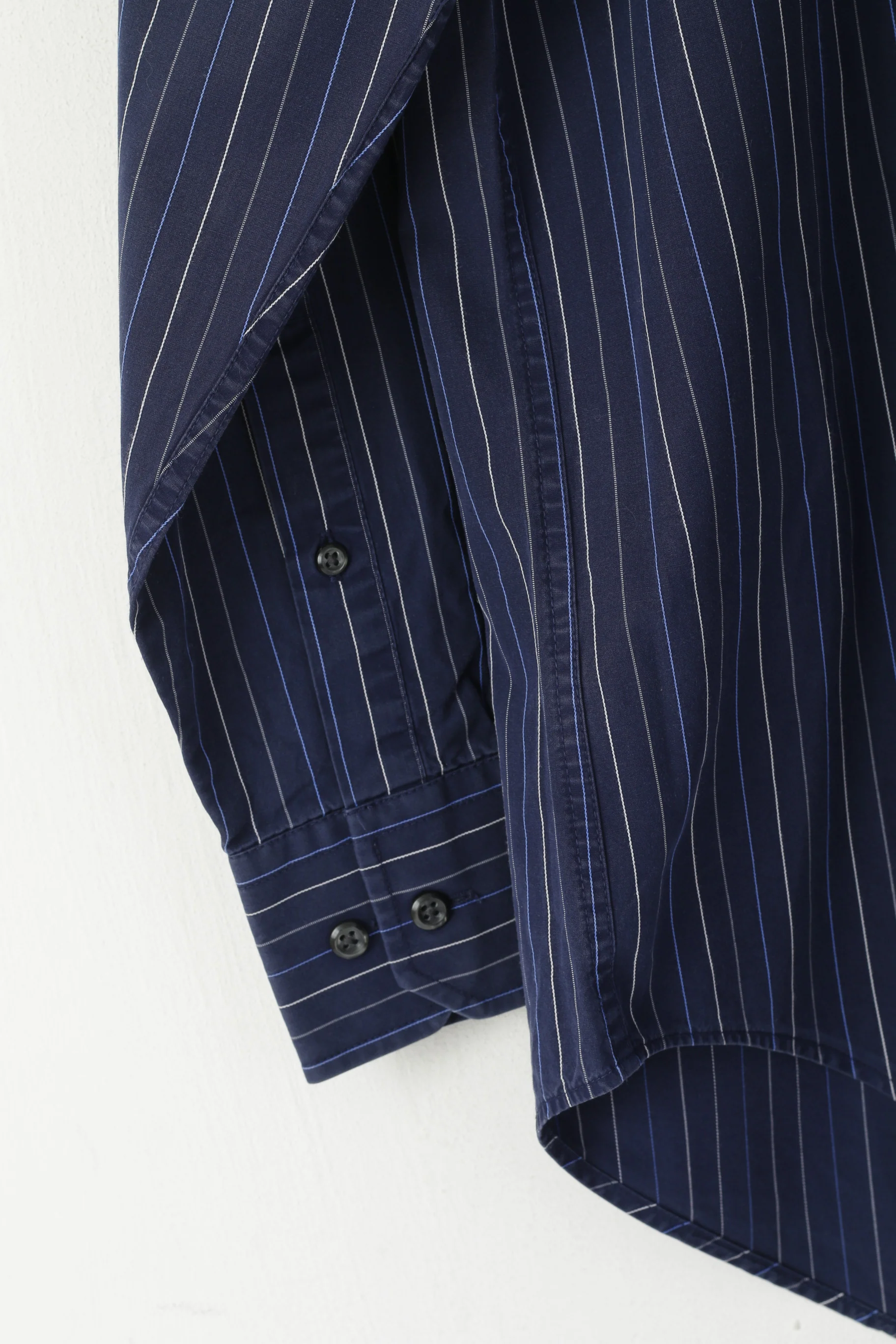 Racing Green Men 14.5 37 M Casual Shirt Navy Striped Cotton Long Sleeve Top - Image 3