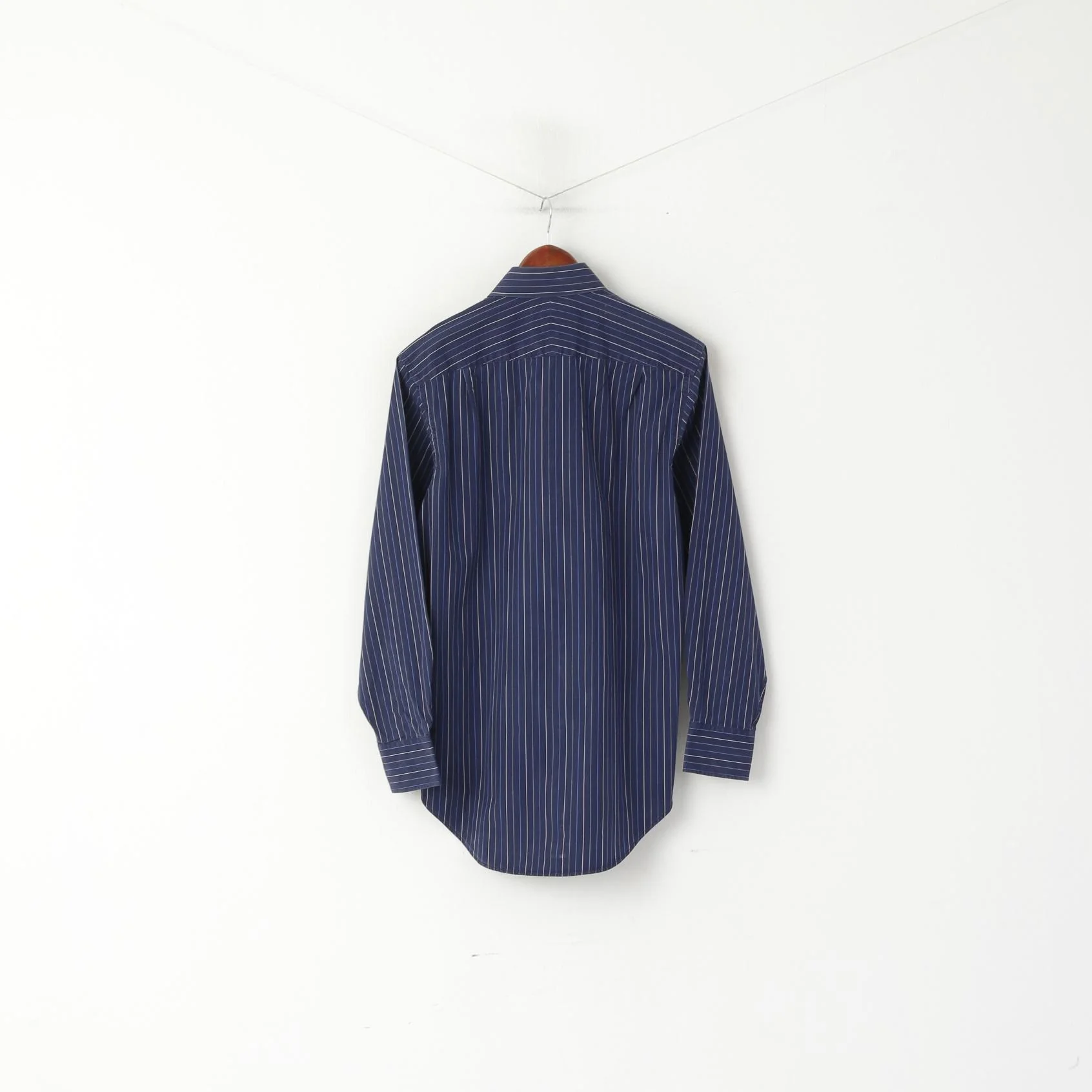 Racing Green Men 14.5 37 M Casual Shirt Navy Striped Cotton Long Sleeve Top - Image 6