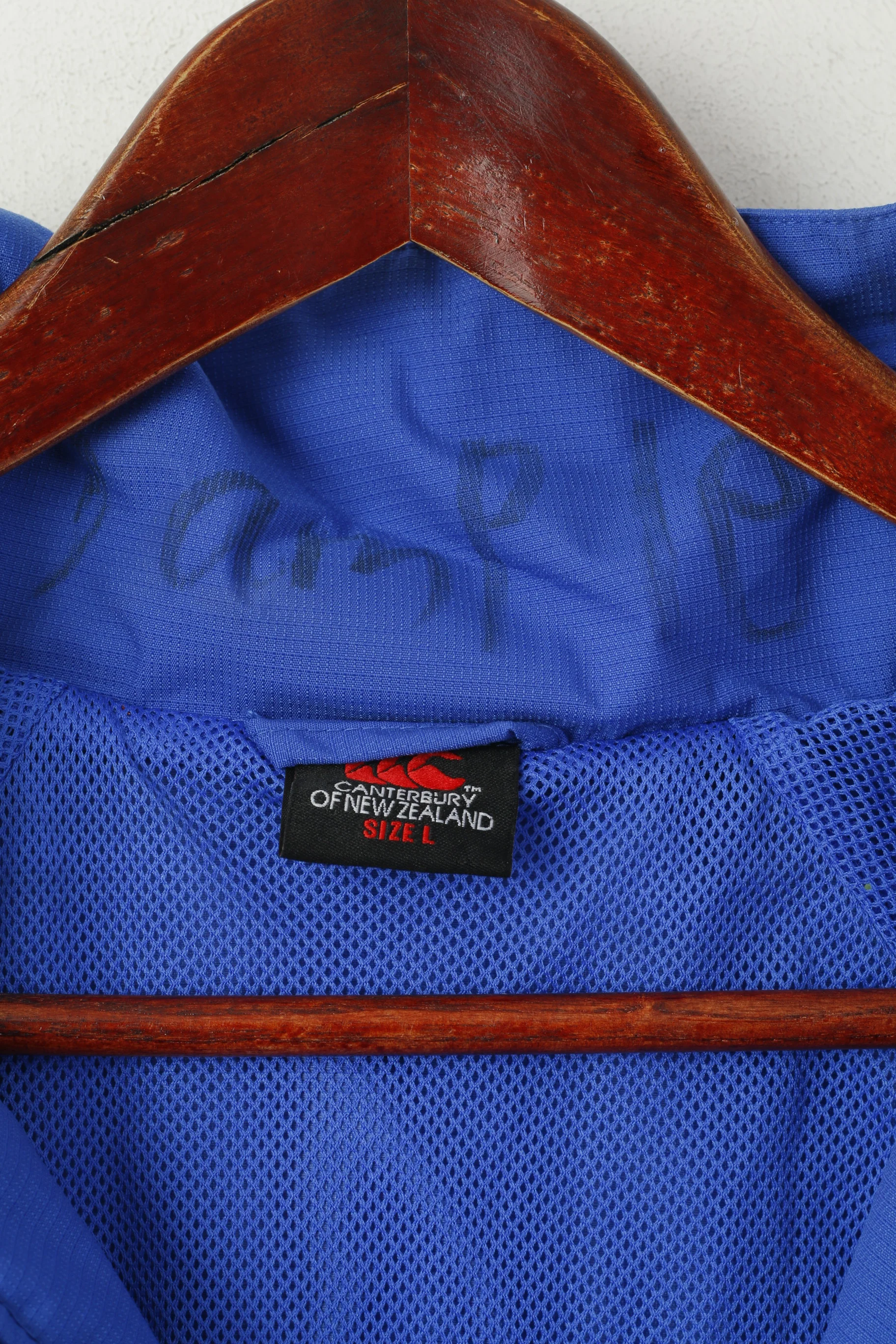 Canterbury Of New Zealand Men L Pullover Jacket Blue Hooded Nylon Zip Neck Sport Top - Image 4