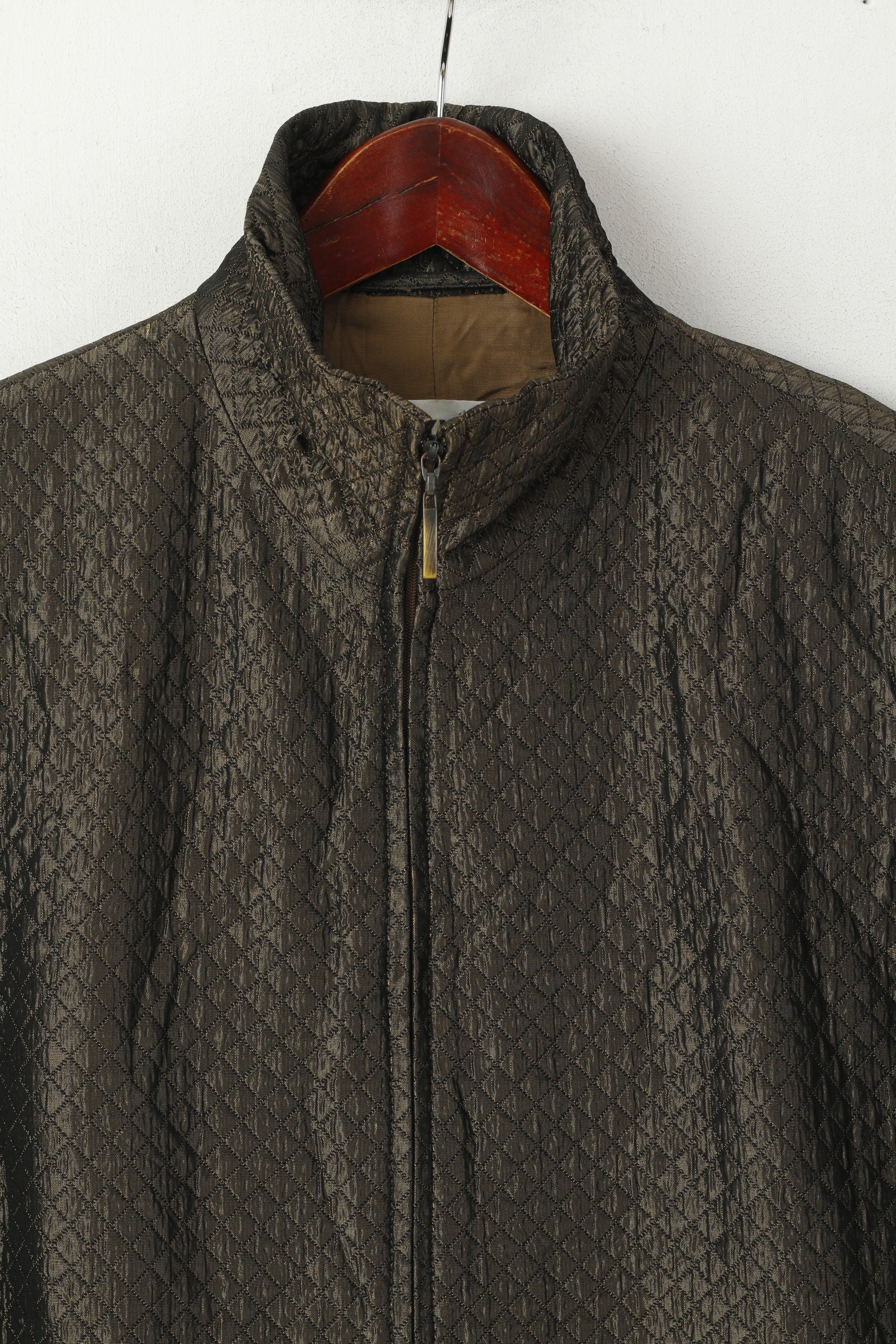 Gerry Weber Women 14 42 L Jacket Old Gold Shiny Retro Full Zipper Classic Stand-Up Collar Top - Image 2