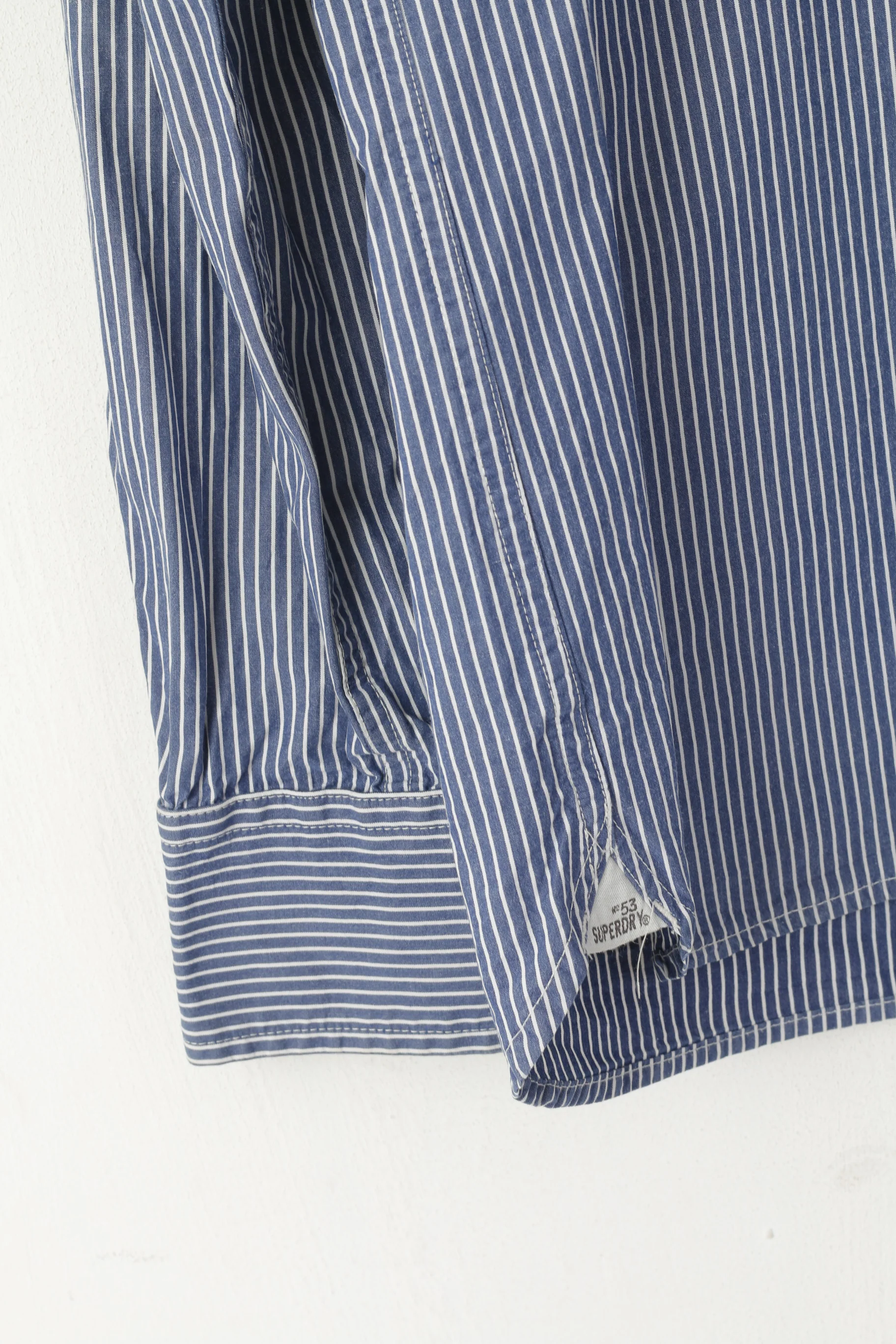 Superdry Men S Casual Shirt Blue Striped Cotton Japan Slim Fit Long Sleeve Top - Image 3