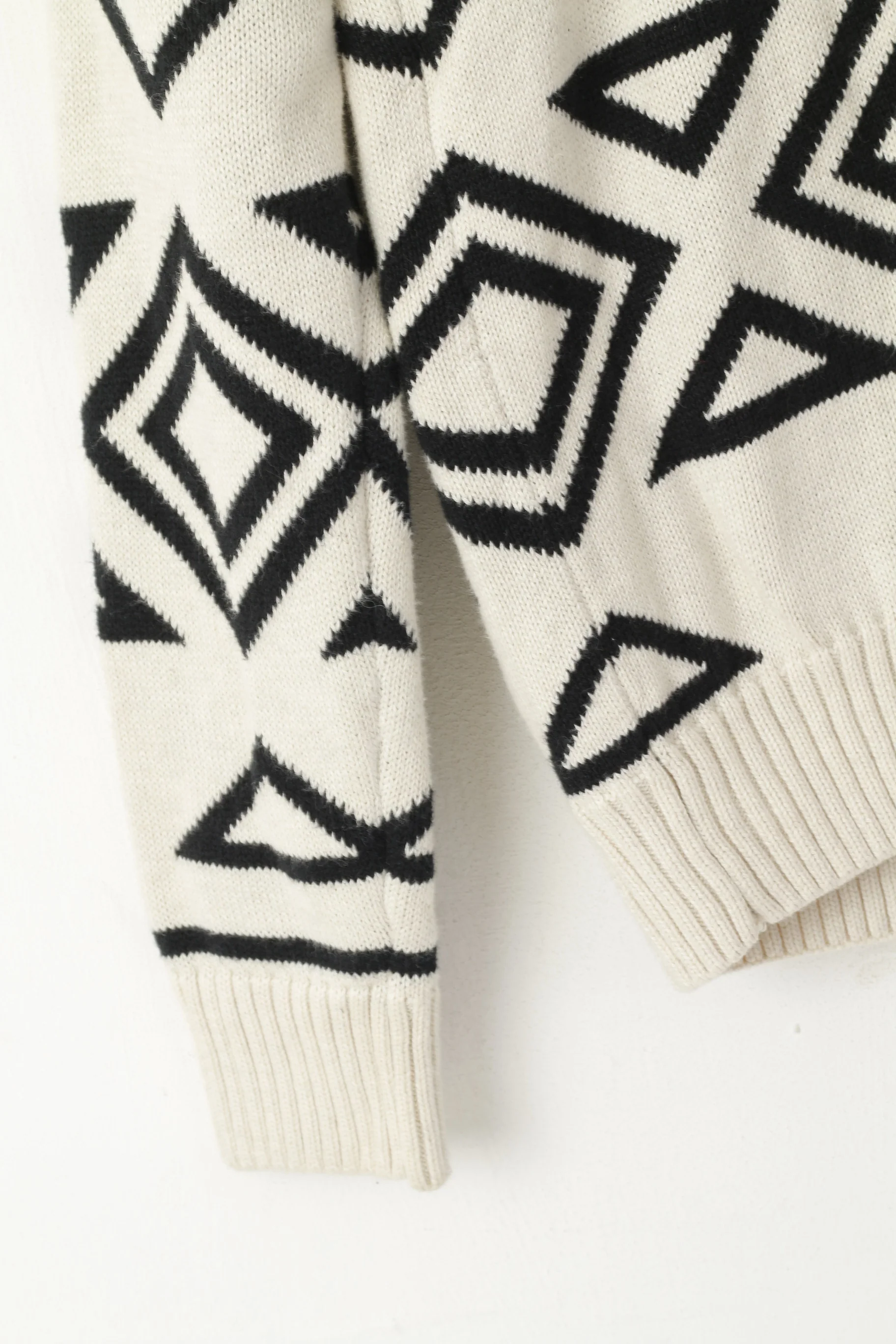 CHAPS Men S Jumper Cream Cotton Aztec Print Shawl Collar Classic Vintage Sweater - Image 3