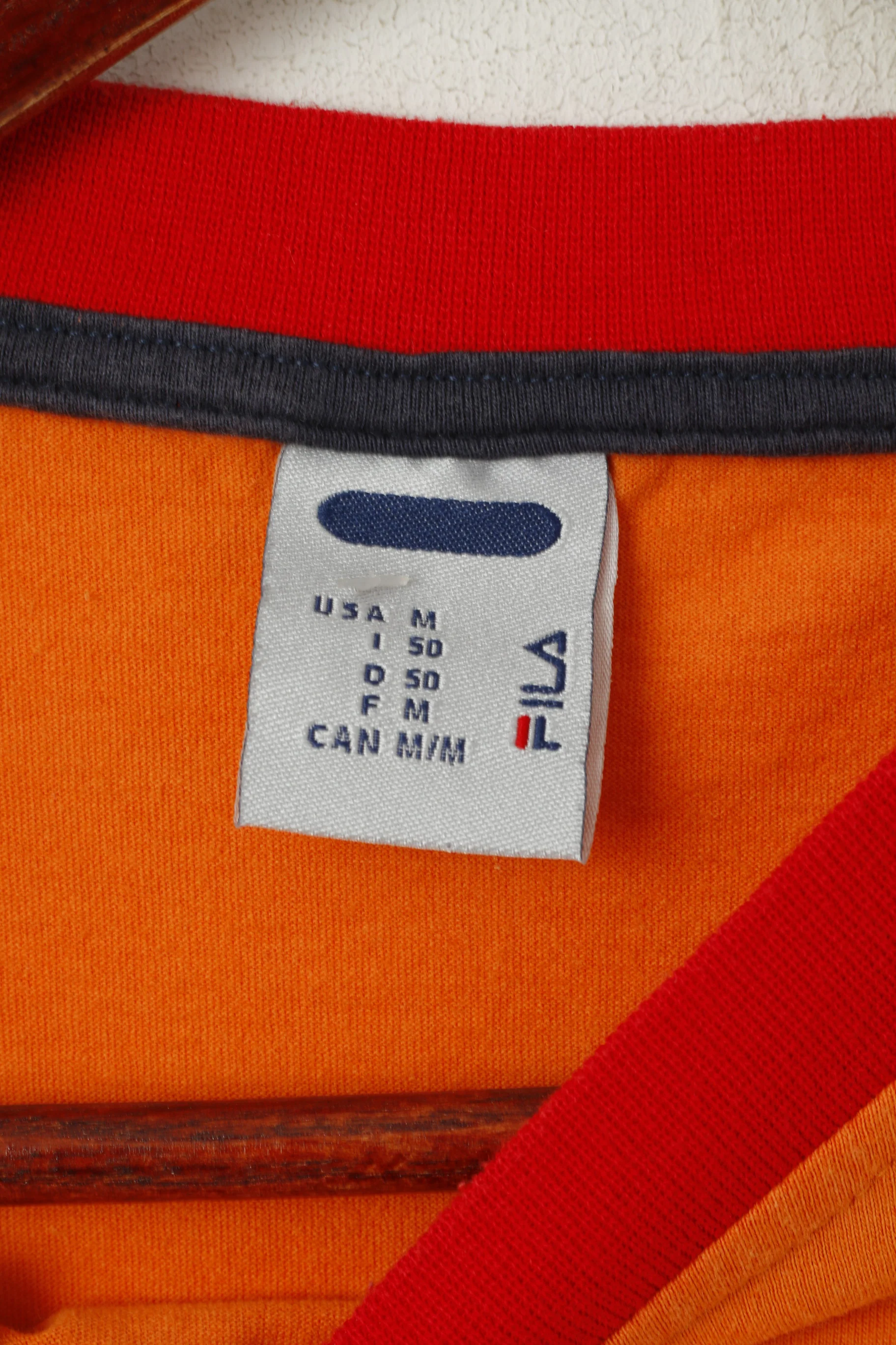 Fila Men 50 M Shirt Orange Cotton Vintage Logo Crew Neck Sleeveless Top - Image 4