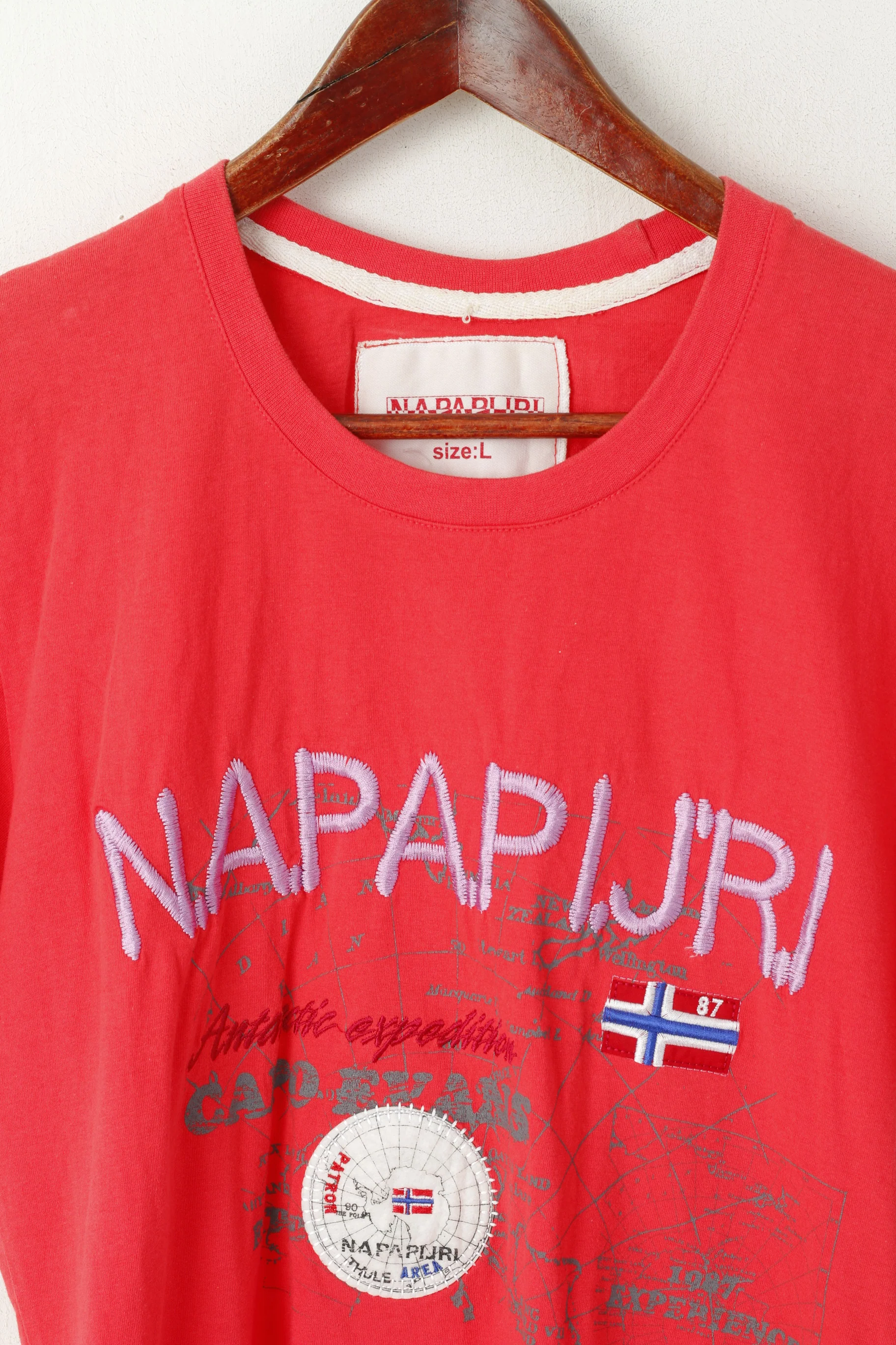 Napapijri Geographic Women L T- Shirt Red Embroided Logo Sport Top - Image 2