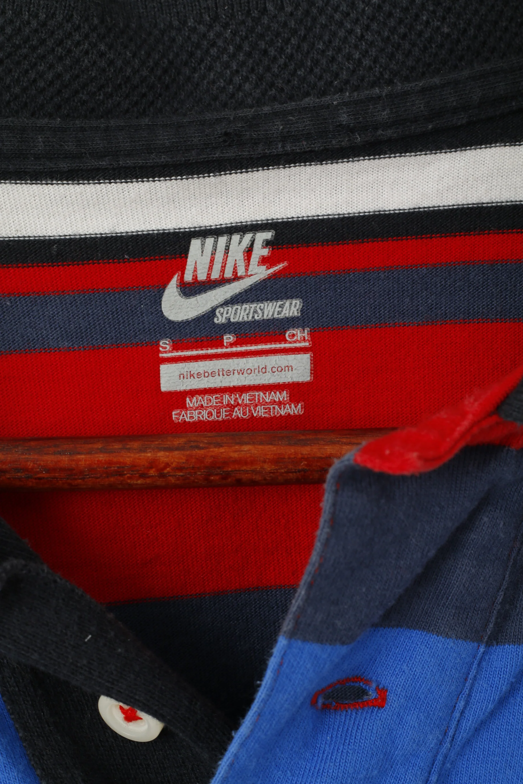 Nike Men S Polo Shirt Blue Red Striped Cotton Sportswear Slim Fit Classic Top - Image 4