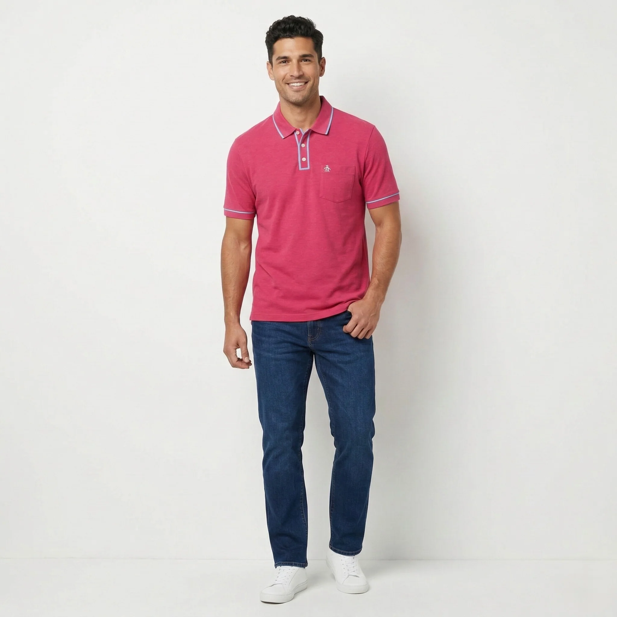 Penguin Men XXL Polo Shirt Raspberry Cotton Heritage Slim Fit Stretch Classic Top
