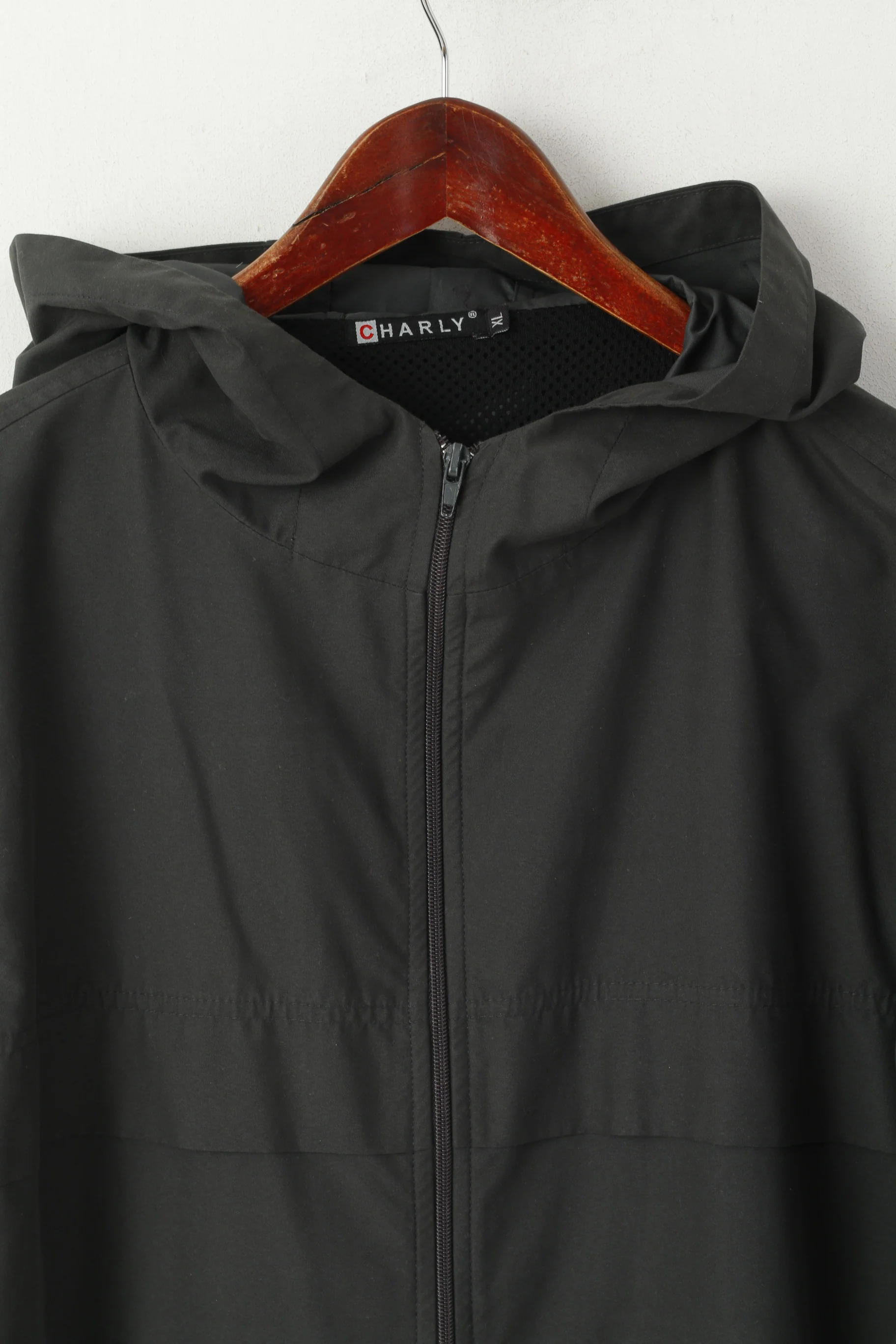 Charly Men XL Jacket Dark Grey Lightweight Hooded Sportswear Full Zipper Top - Image 2